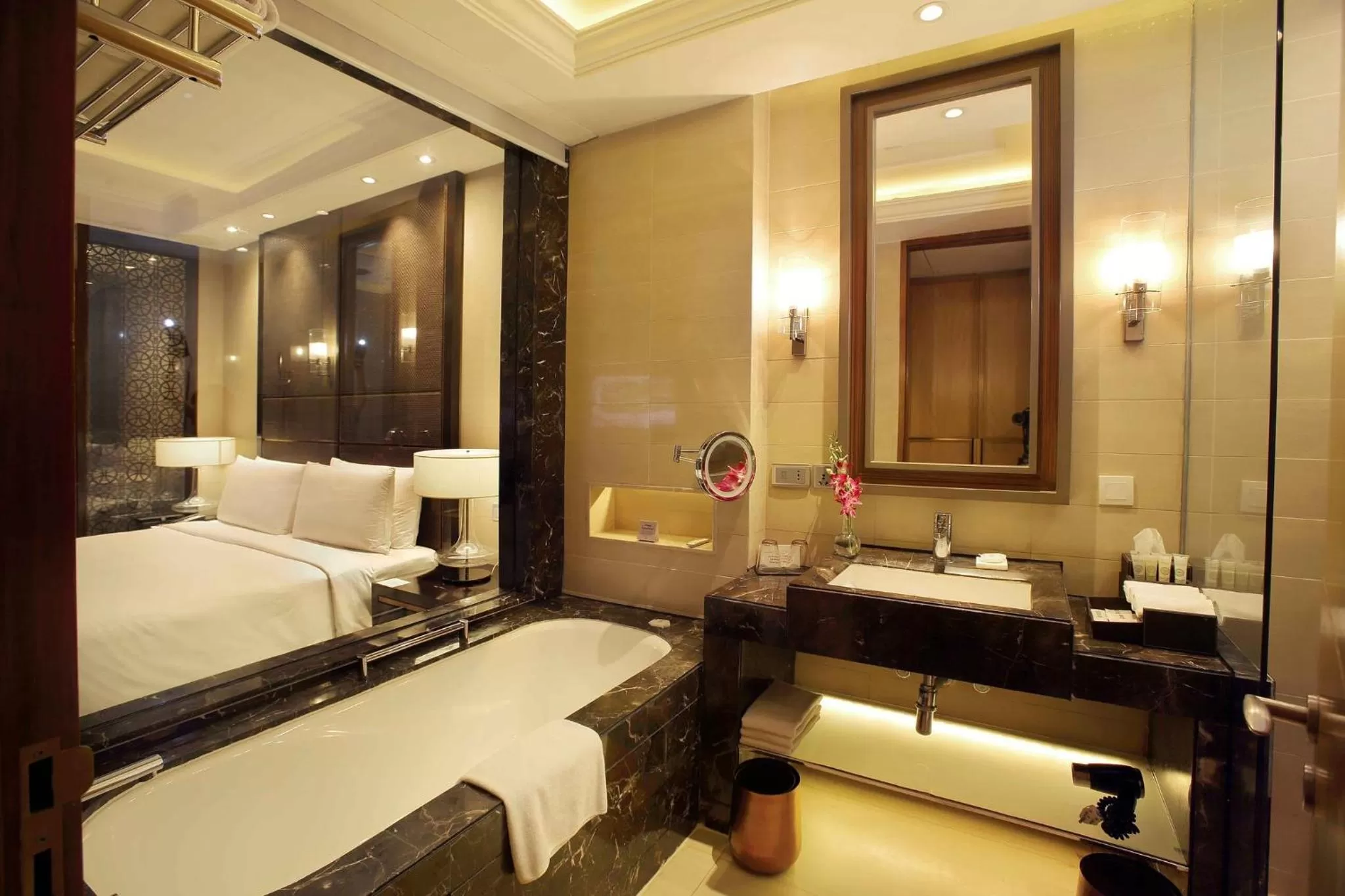 Bathroom, Bed in Crowne Plaza New Delhi Mayur Vihar Noida by IHG