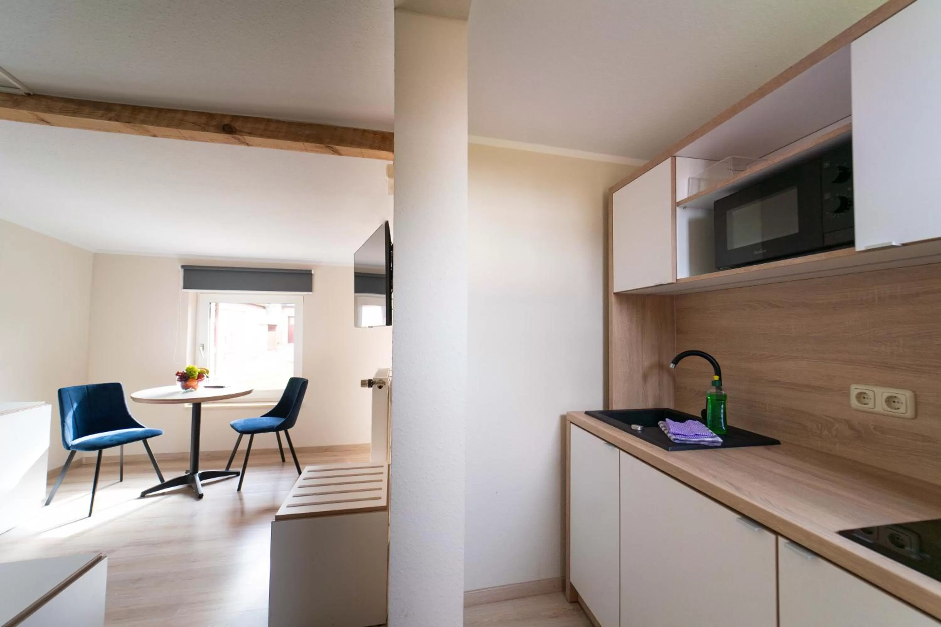 Kitchen or kitchenette in Aparthotel Stralsund Studios und Apartments