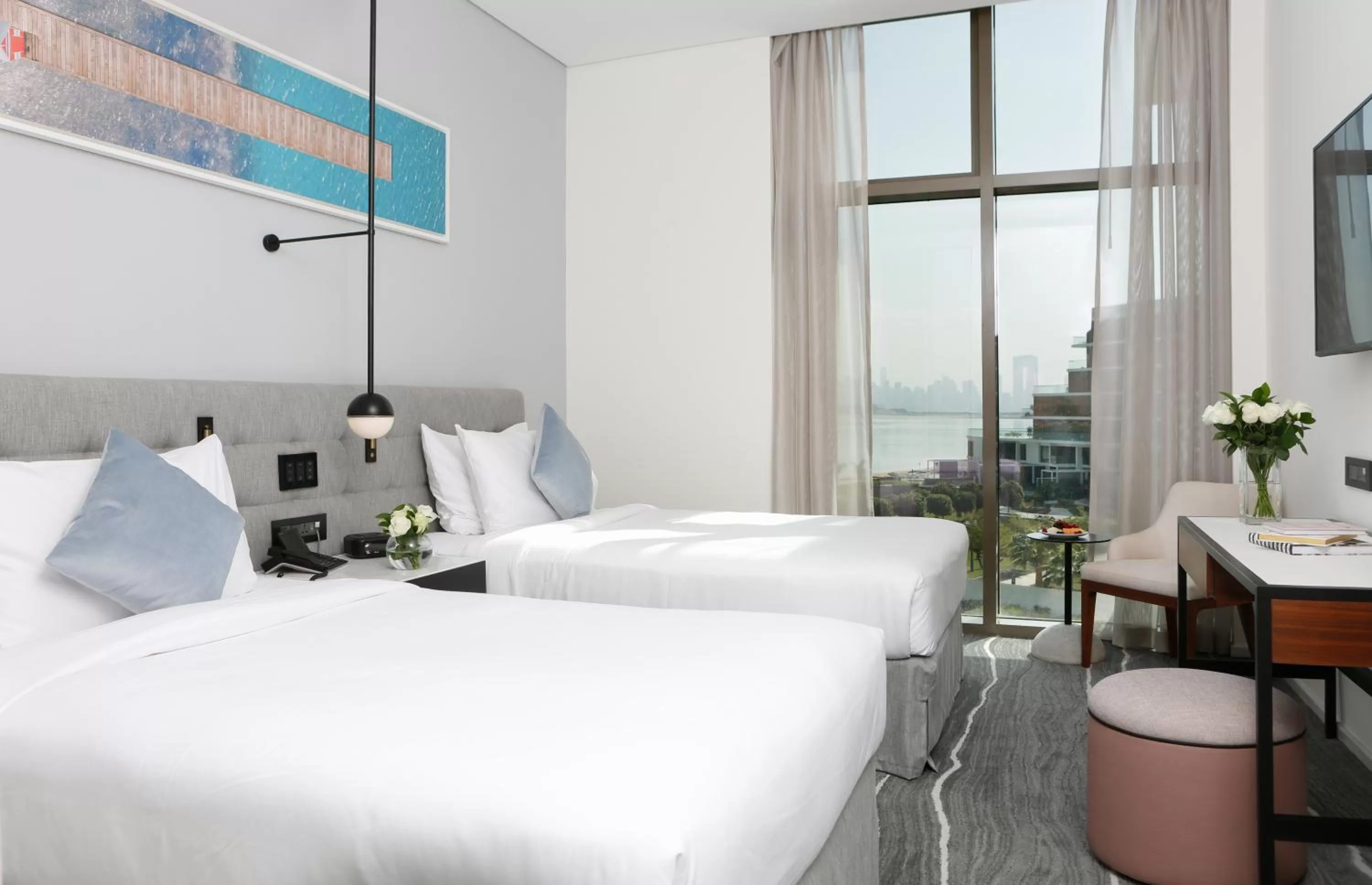 View (from property/room), Bed in Th8 Palm Dubai Beach Resort Vignette Collection, an IHG hotel