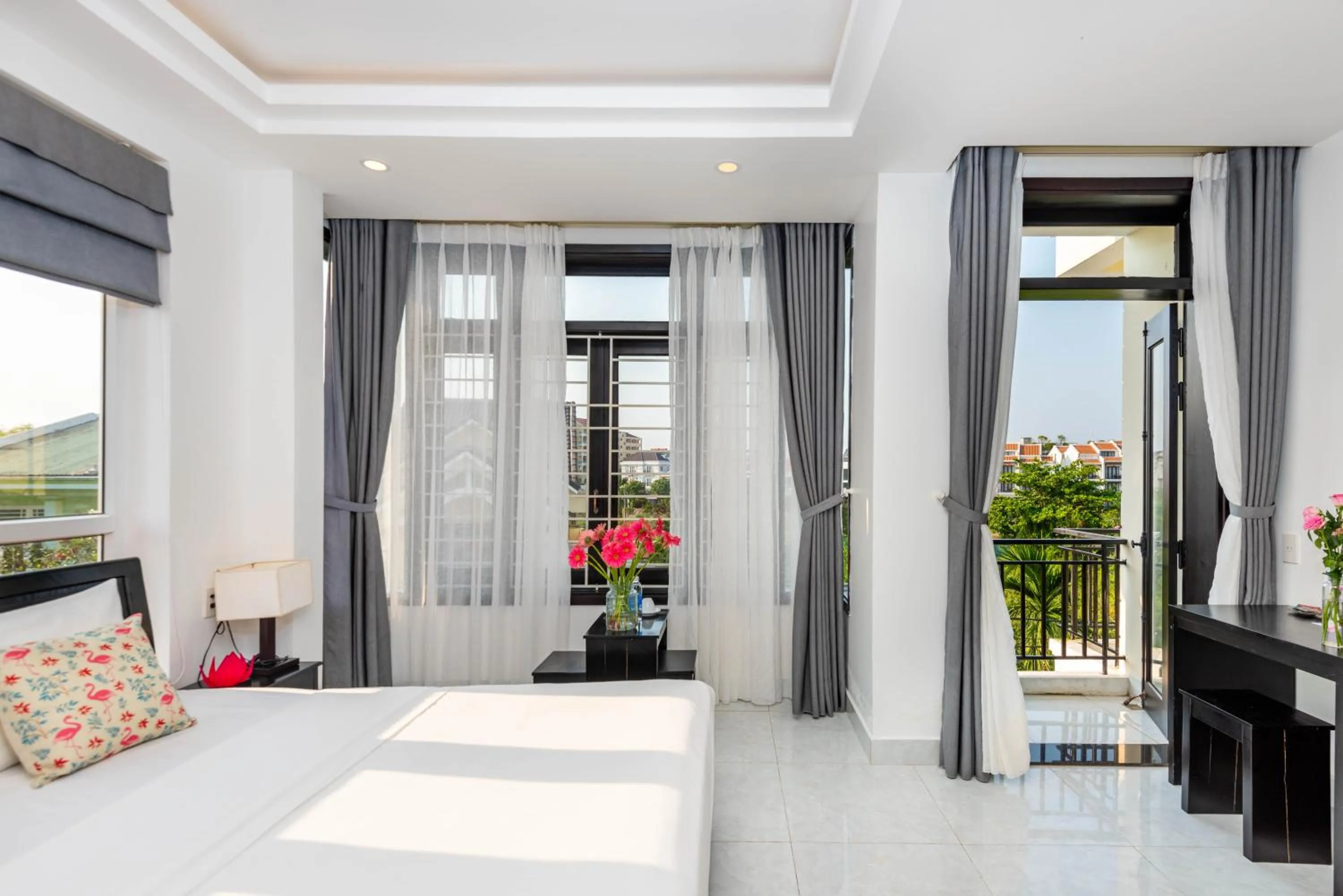 View (from property/room), Bed in Flamingo Villa Homestay - Big Rooms with Balcony - Close to Hoi An Old Town 200m & Temple Bridge - Large Outside Pool for Sun Bathing