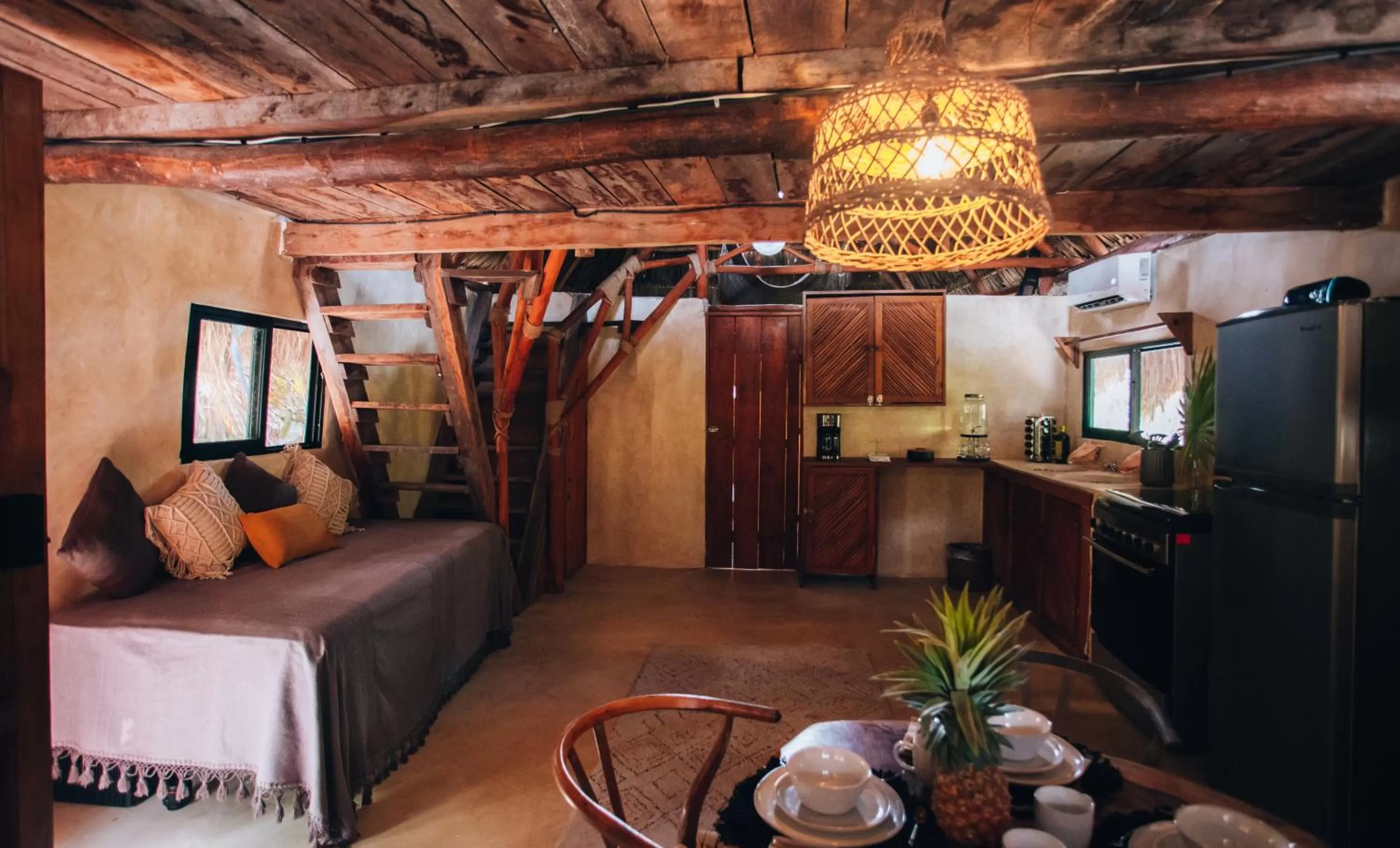 Kitchen or kitchenette, Bed in Ikal Tulum Hotel