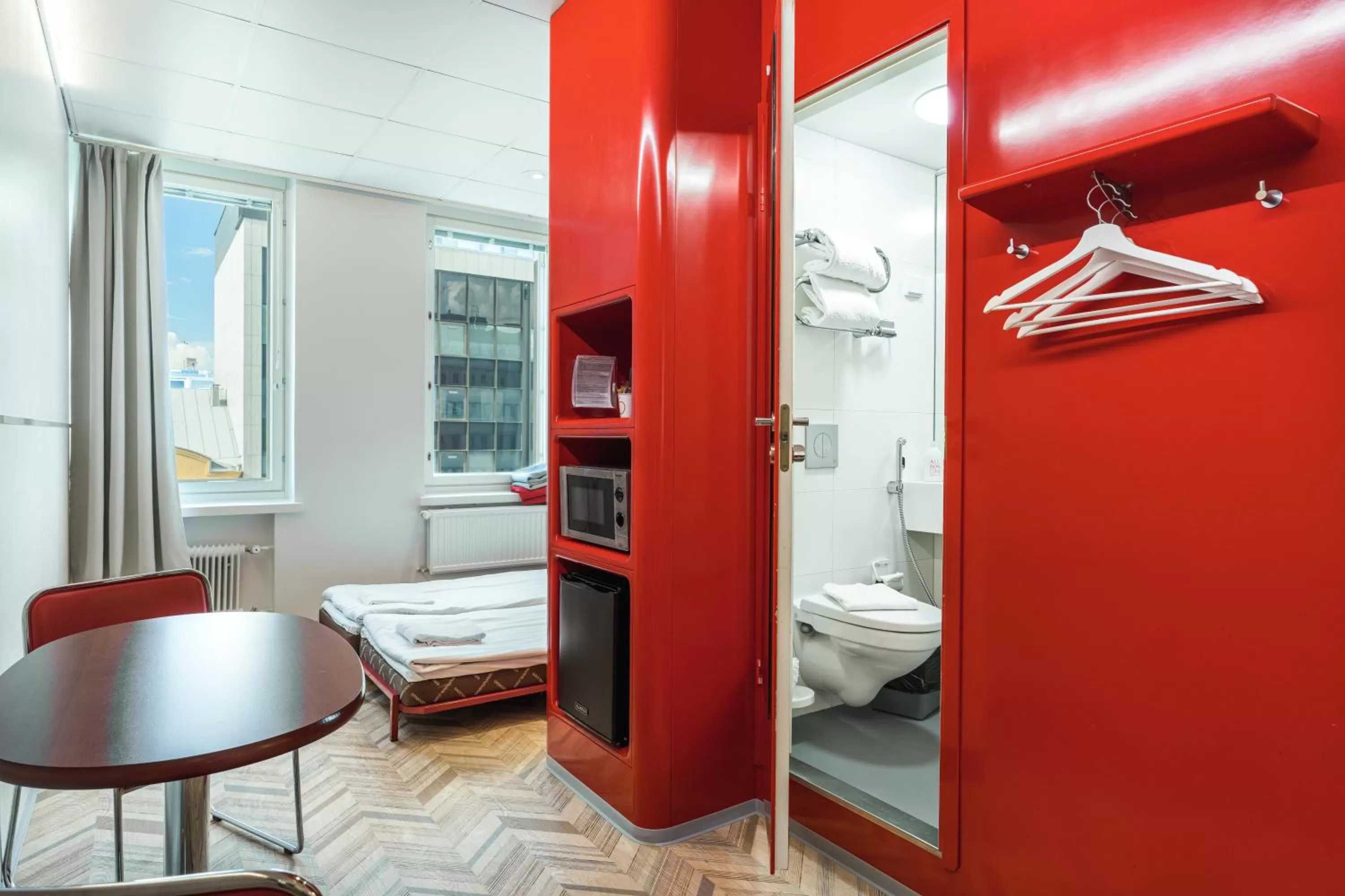 Bathroom, Bed in Omena Hotel Tampere