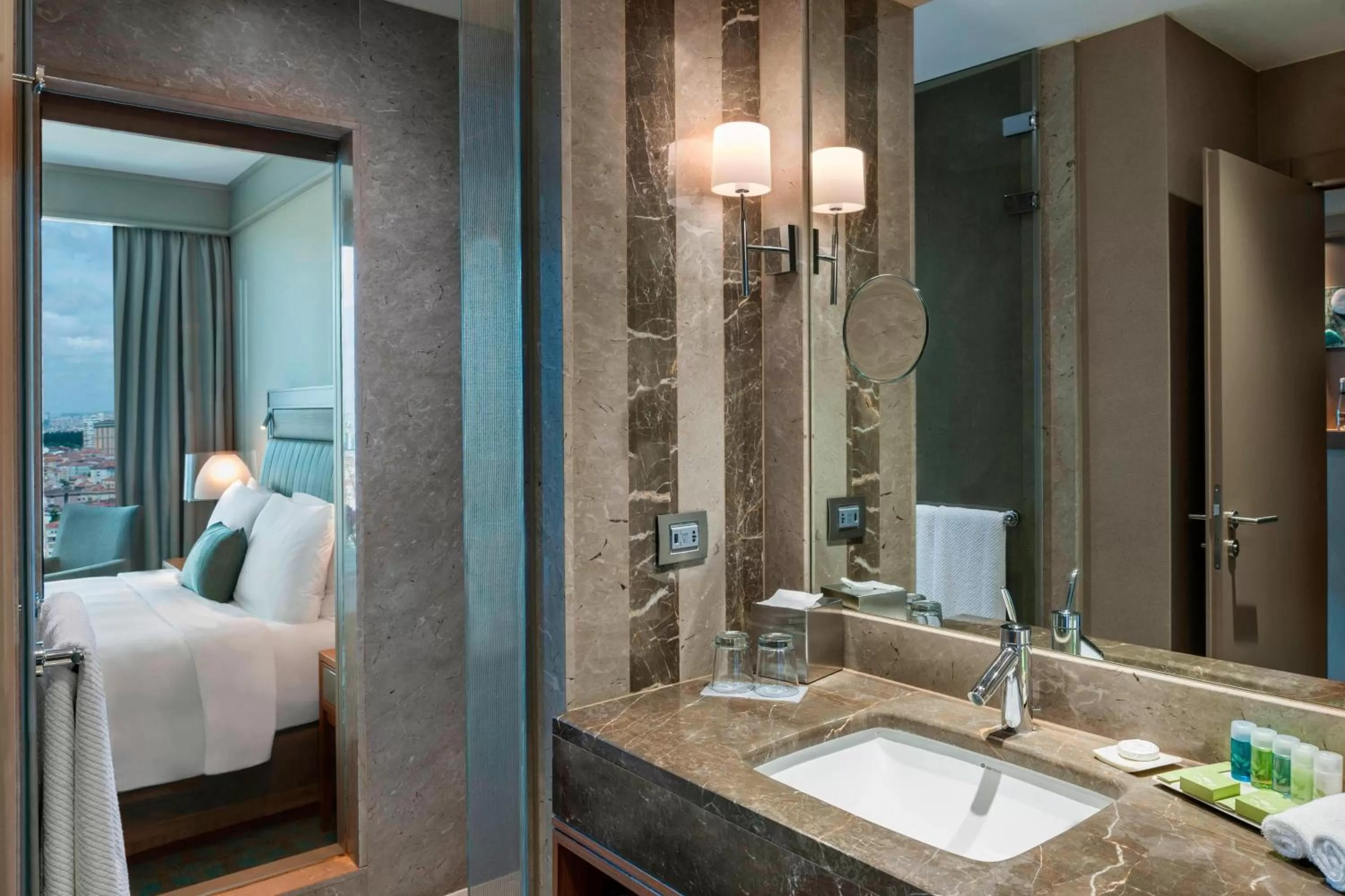 Bathroom, Bed in Renaissance Istanbul Polat Bosphorus Hotel