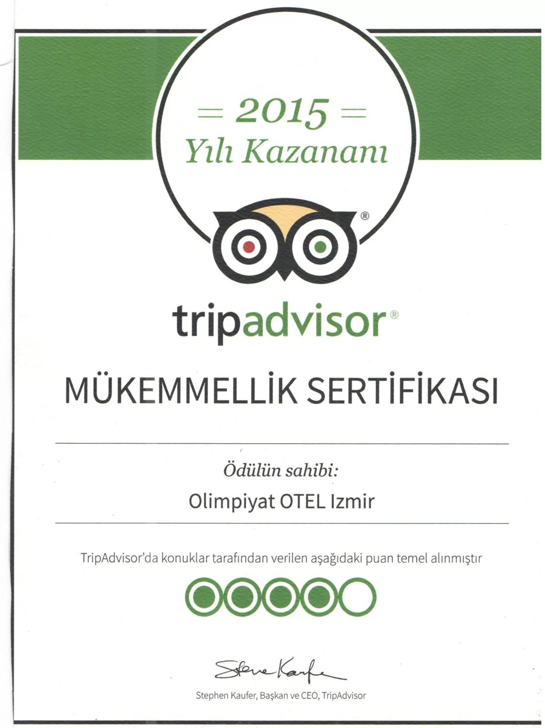 Certificate/Award in Olimpiyat Hotel Izmir