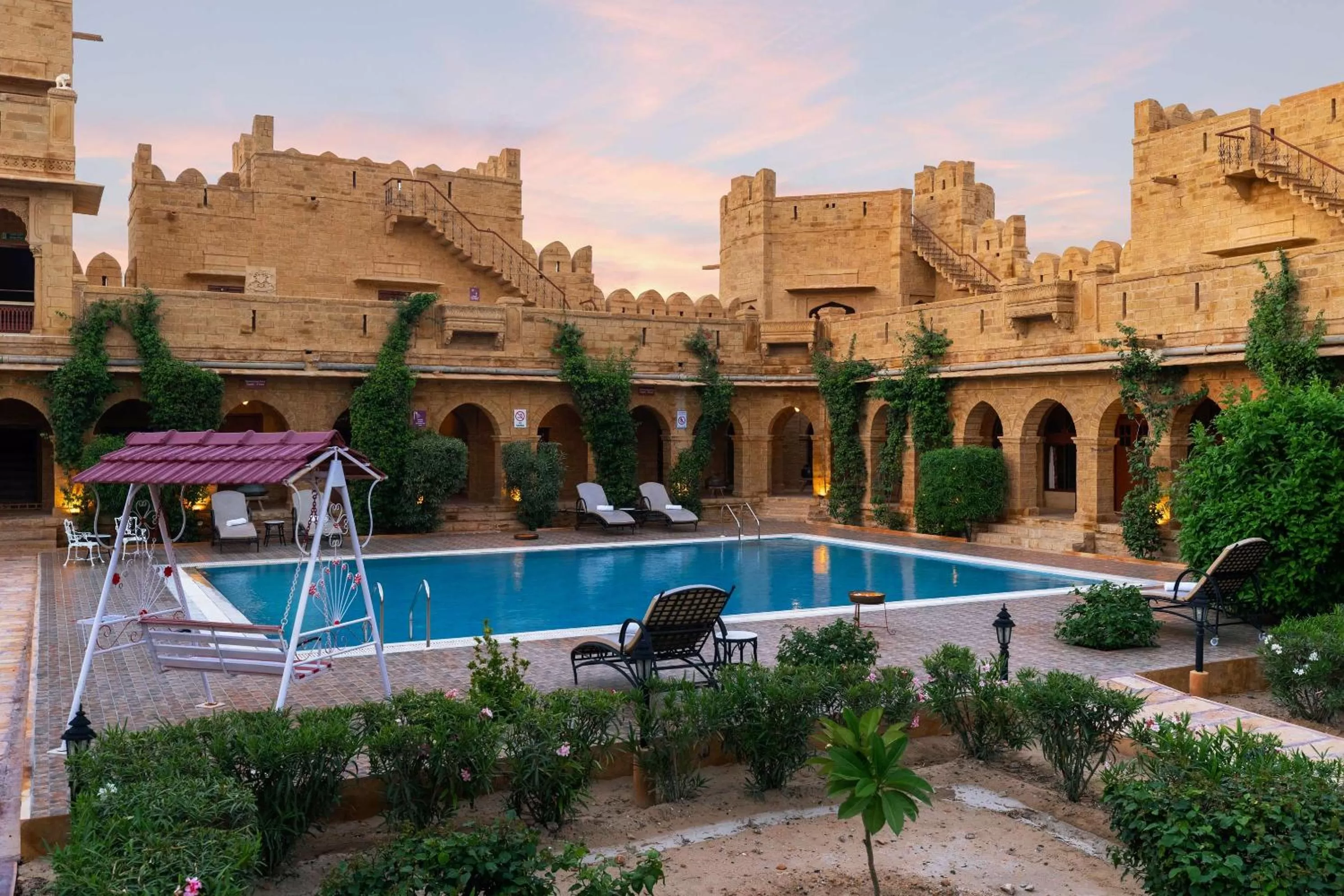 Pool view in WelcomHeritage Mohangarh Fort