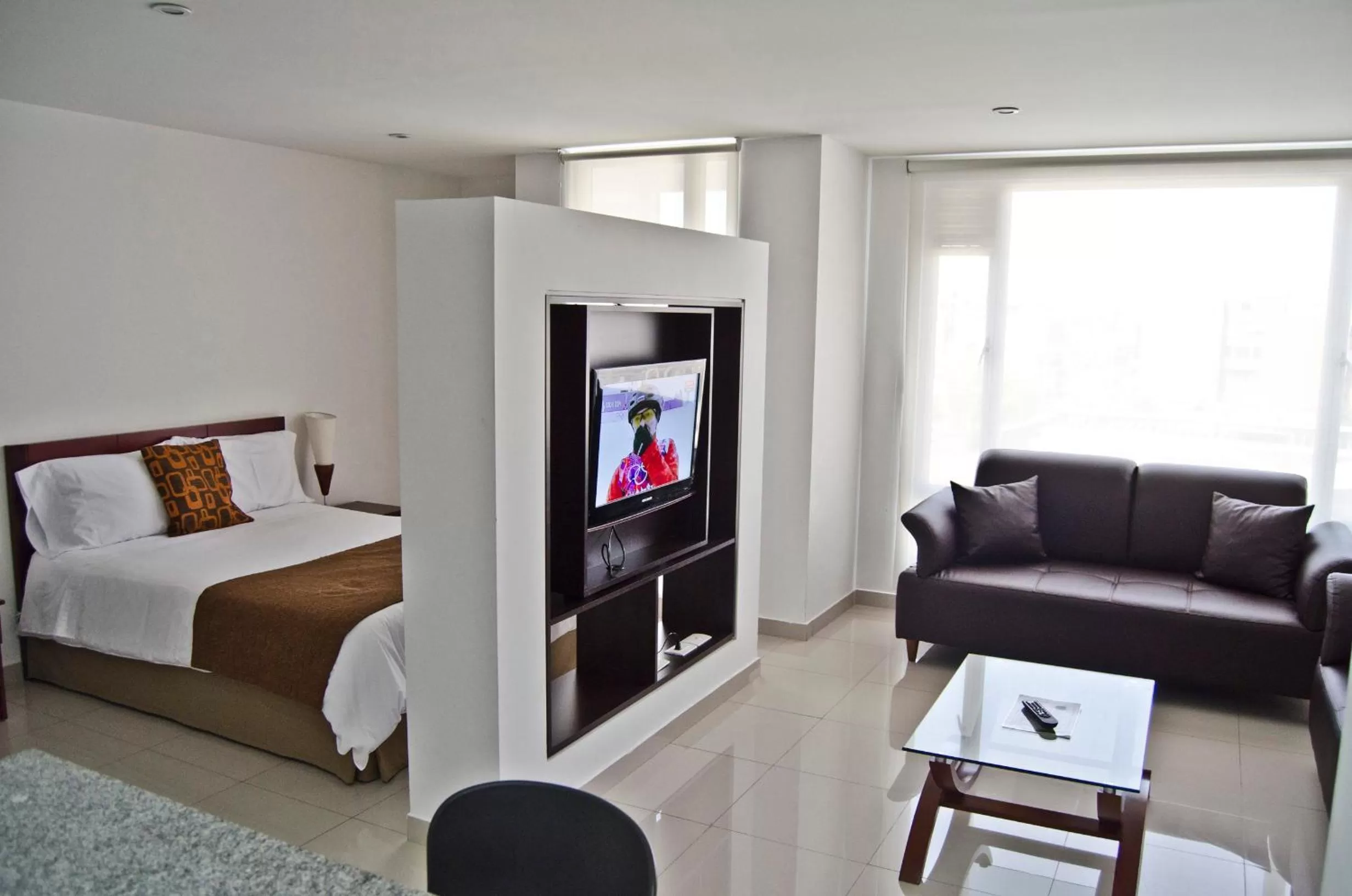 Living room, Bed in 122 Plaza Apartahotel