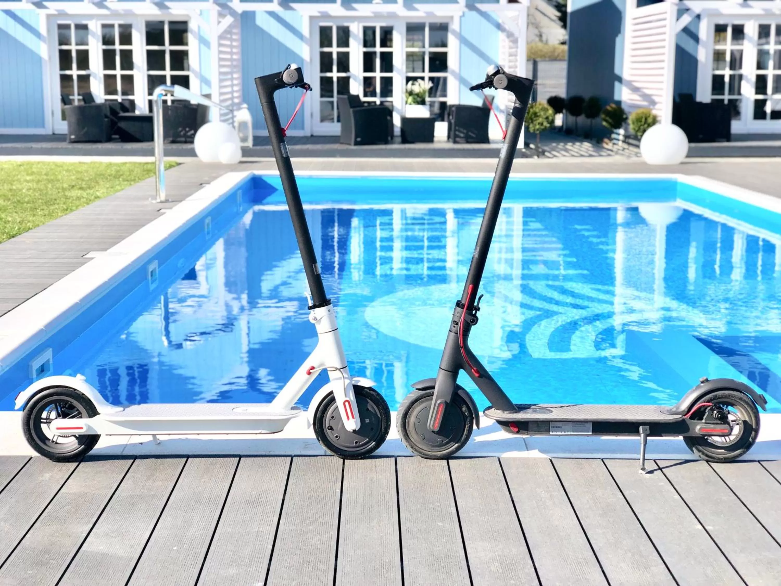 Patio, Swimming Pool in Baltic Family - domki całoroczne nad morzem basen kidsclub rowery