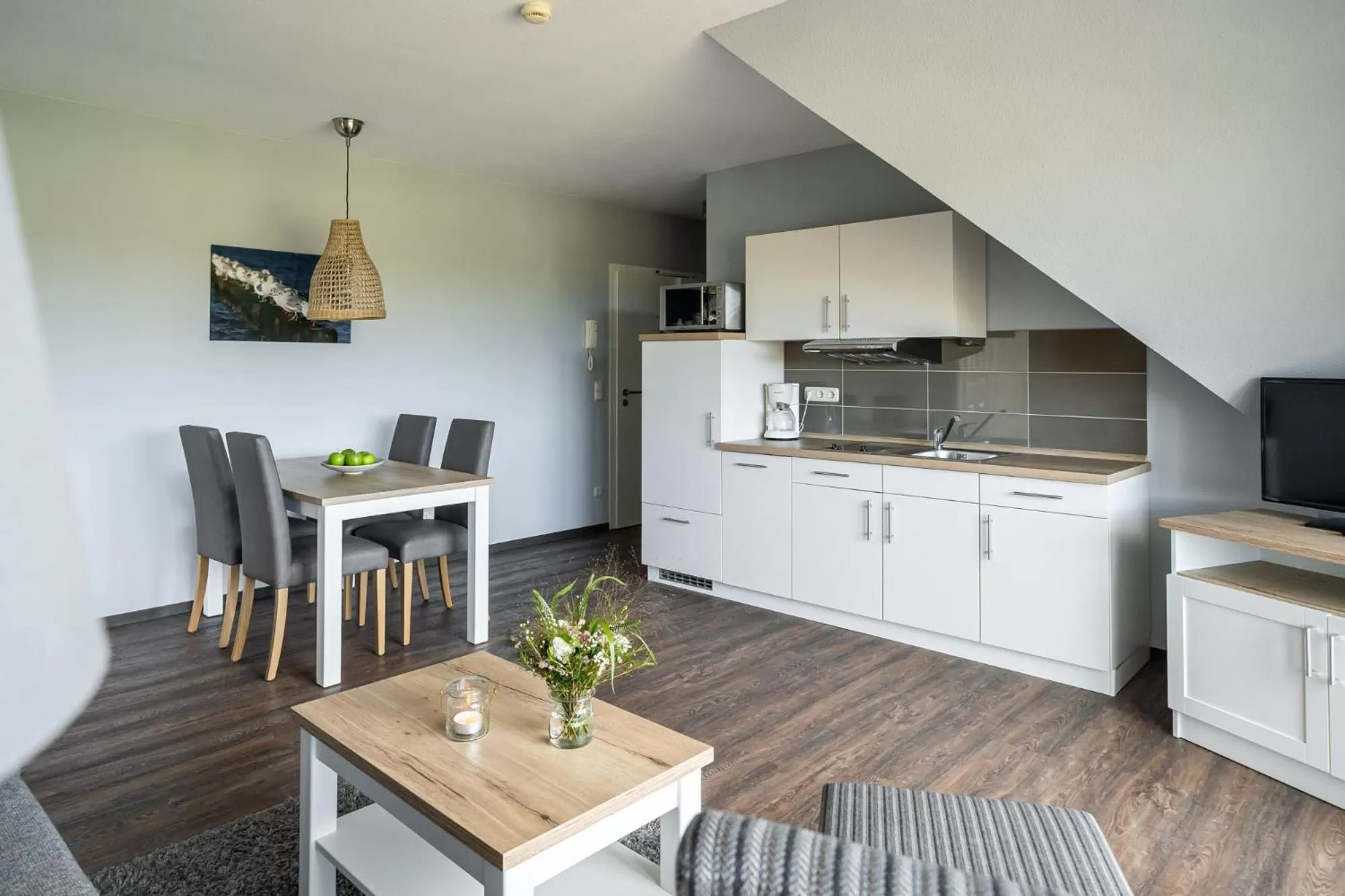 Kitchen or kitchenette in Strandhafer Aparthotel
