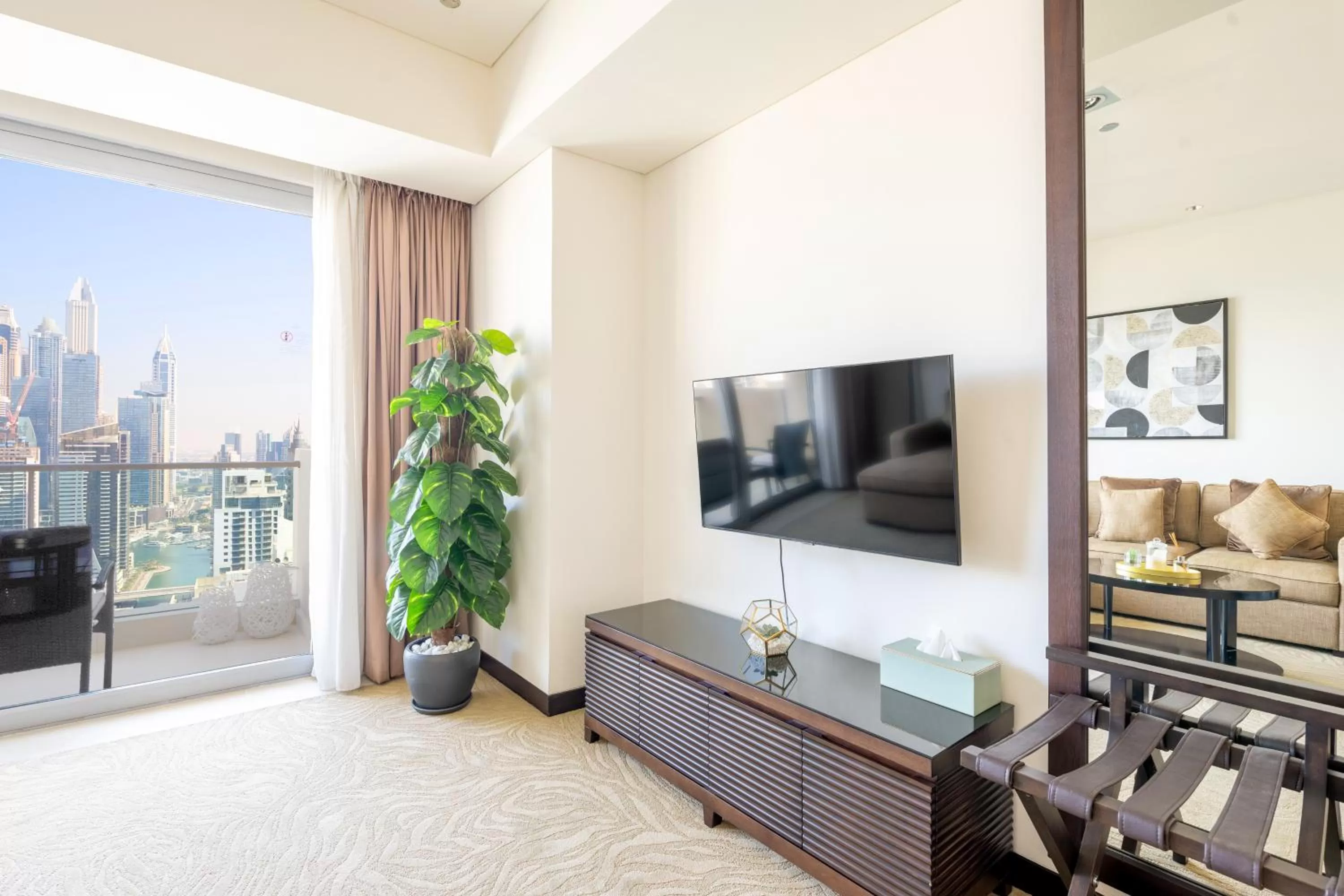 Living room in Emaar Residences Dubai Marina by Qstay - formerly Address Dubai Marina