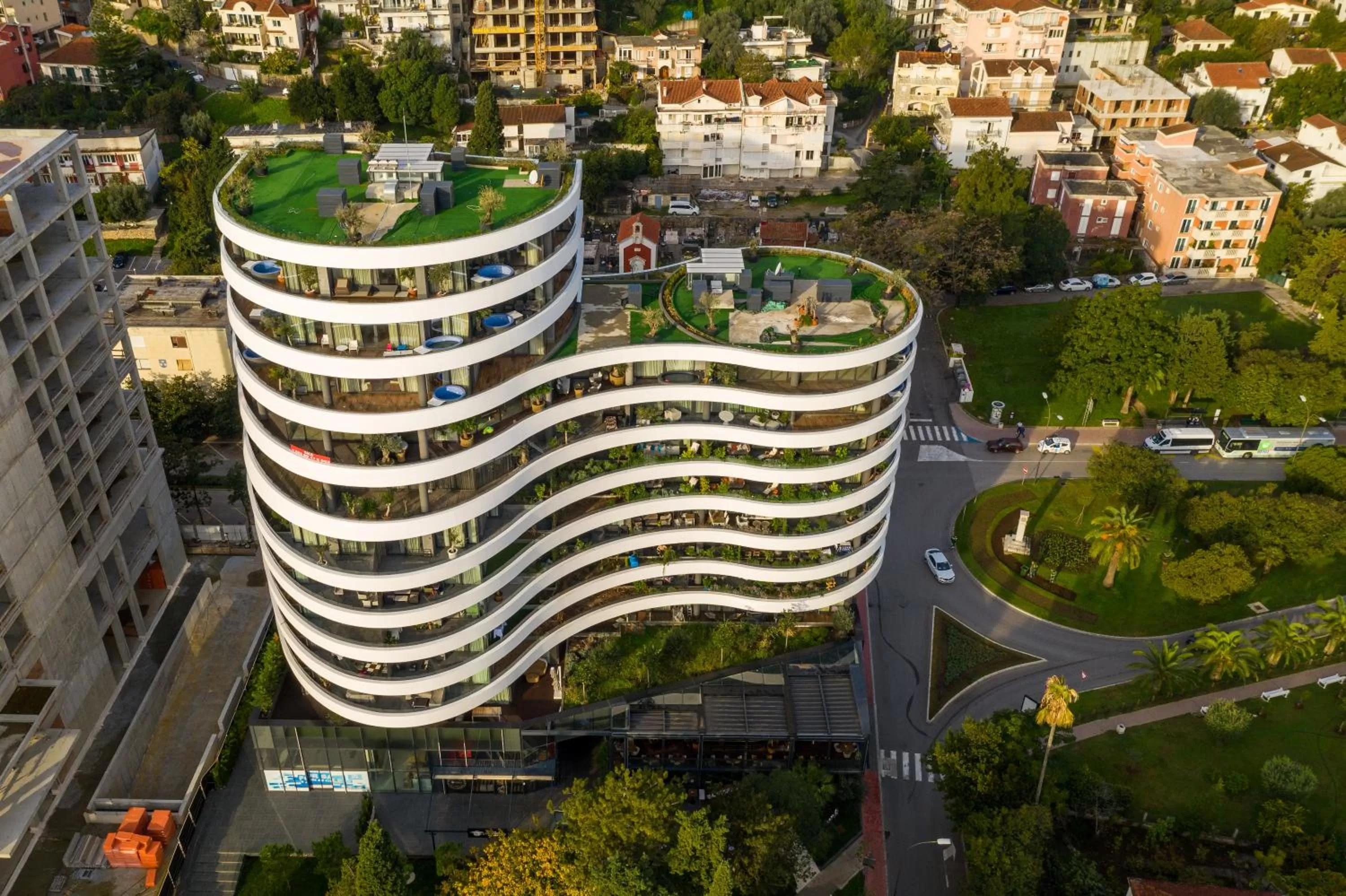 Property building, Bird's-eye View in Apartments PERLA Budva