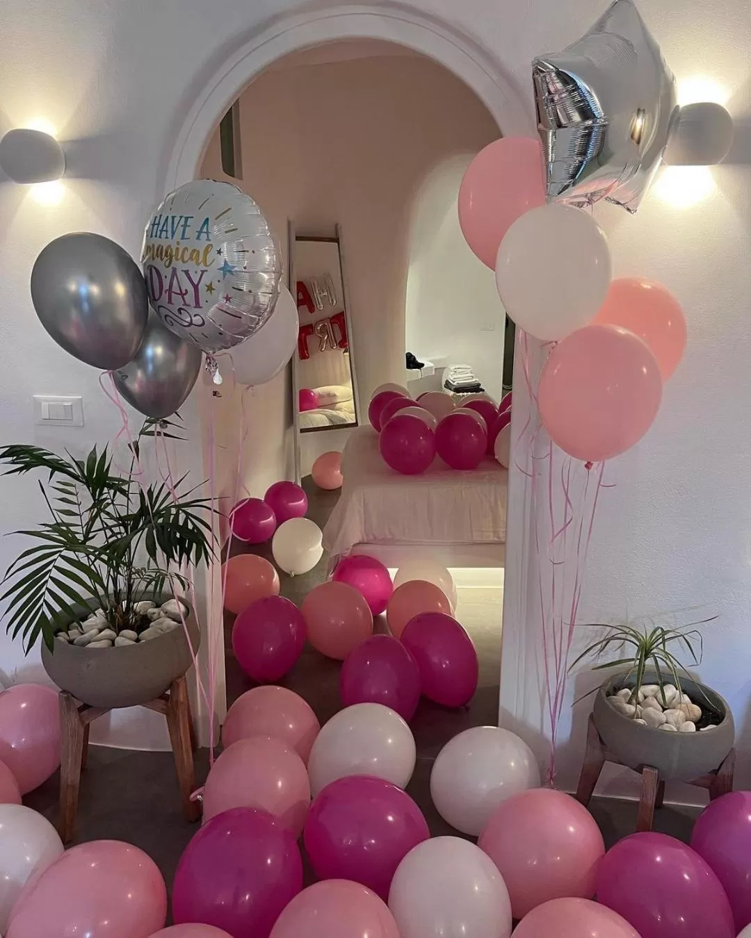 Decorative detail, Bed in Eternity Suites Santorini