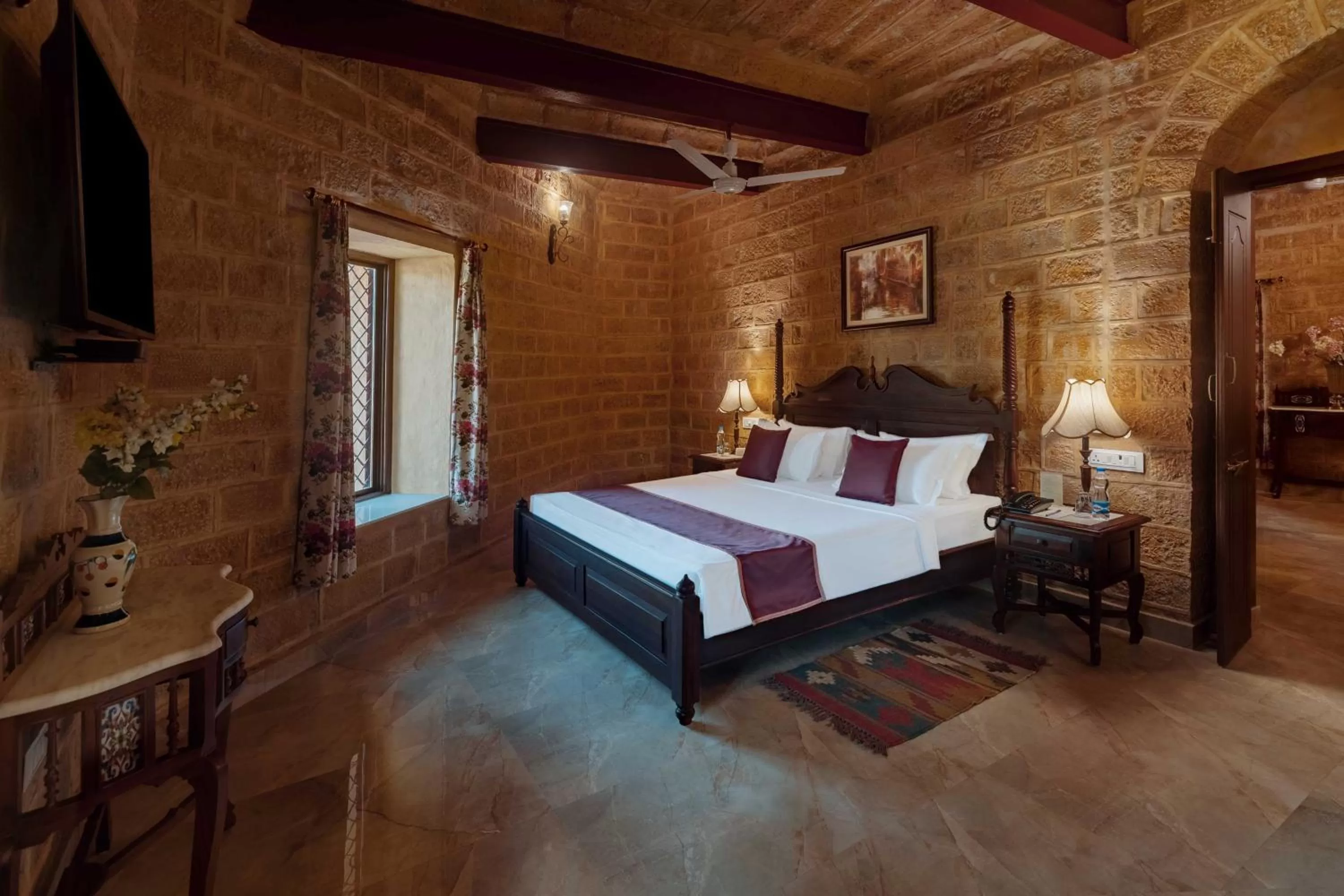 Bed in WelcomHeritage Mohangarh Fort