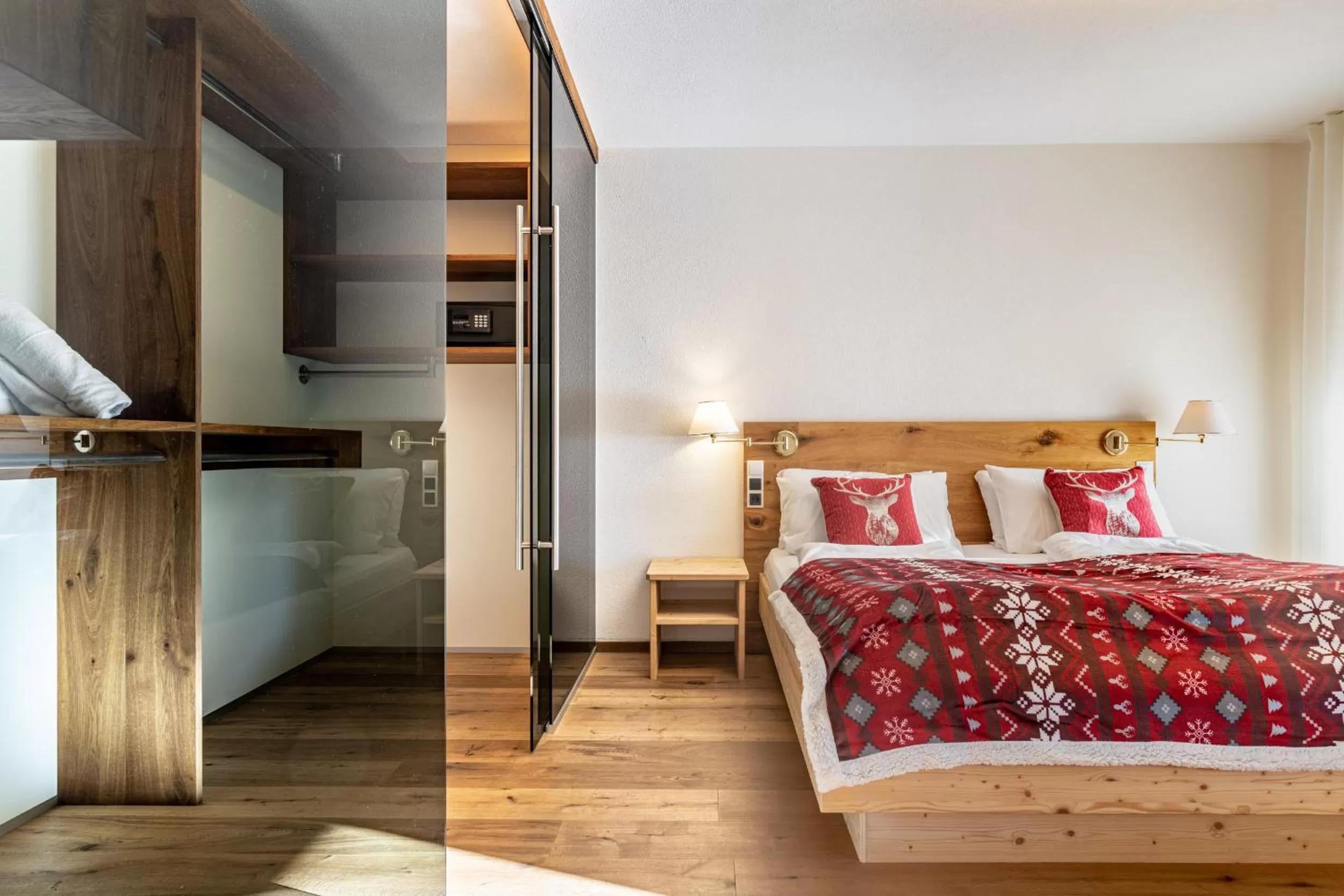 wardrobe, Bed in Hotel Kronplatzer Hof