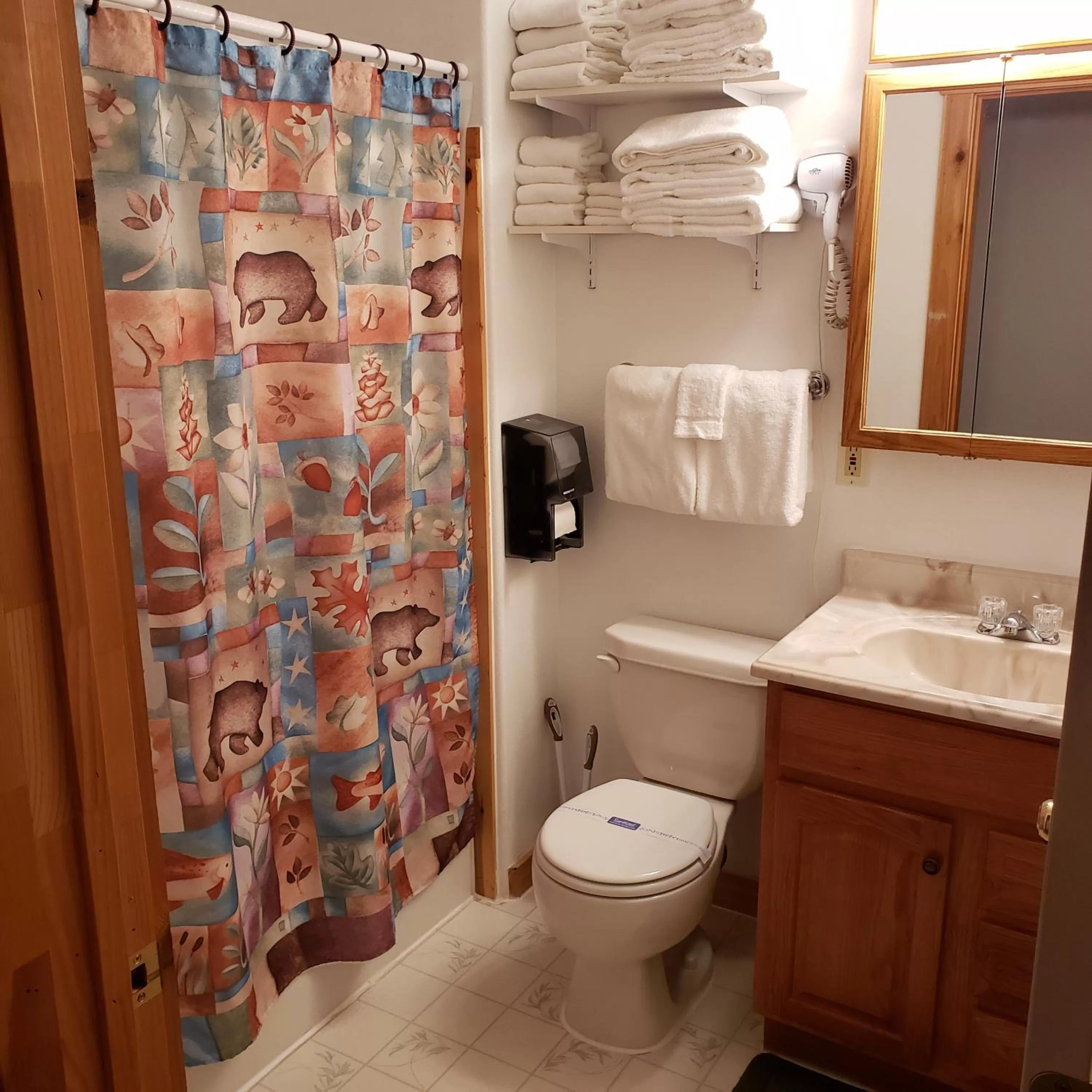 Bathroom in Wolf Den Log Cabin Motel and RV Park