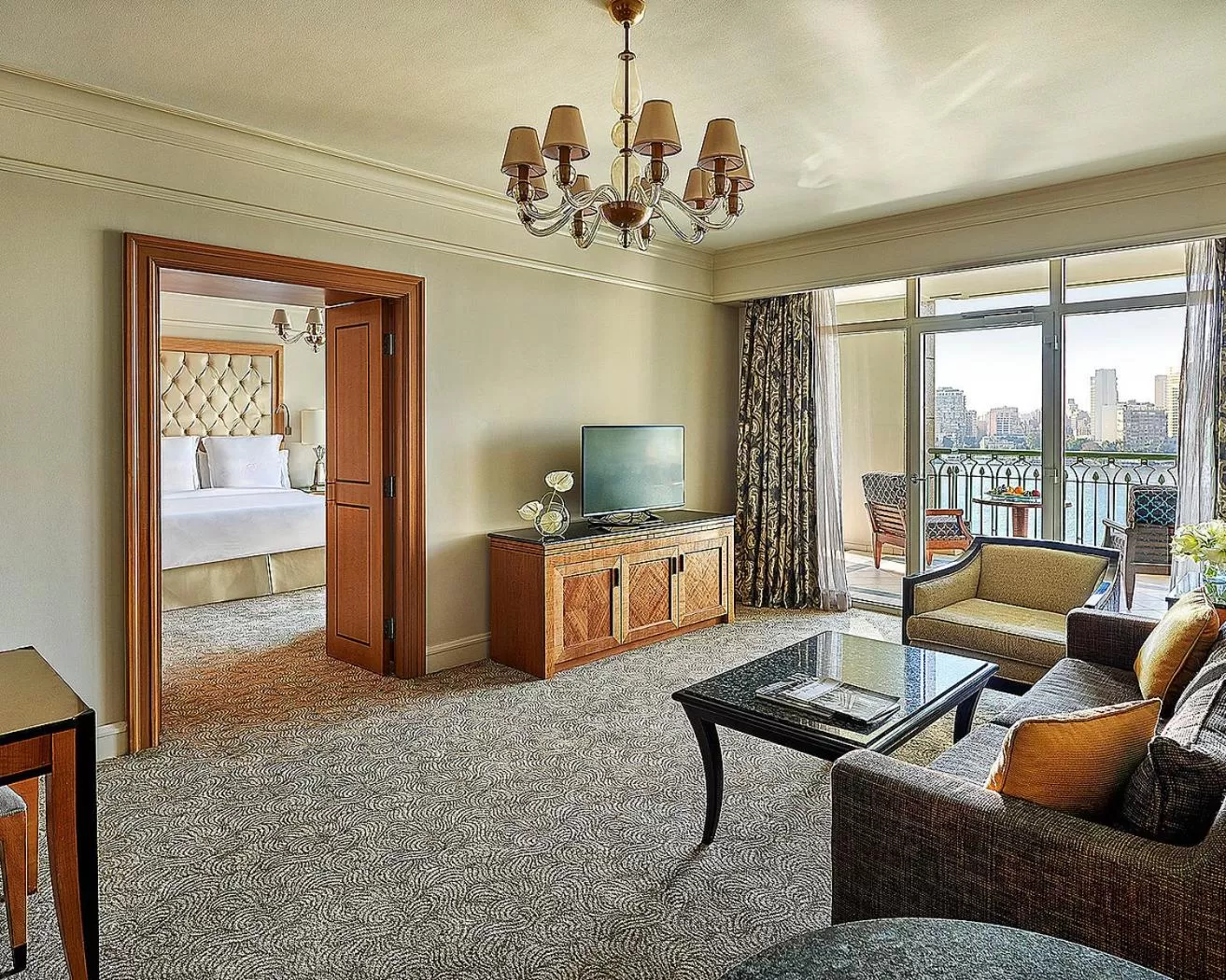 Living room, Bed in Four Seasons Hotel Cairo at Nile Plaza