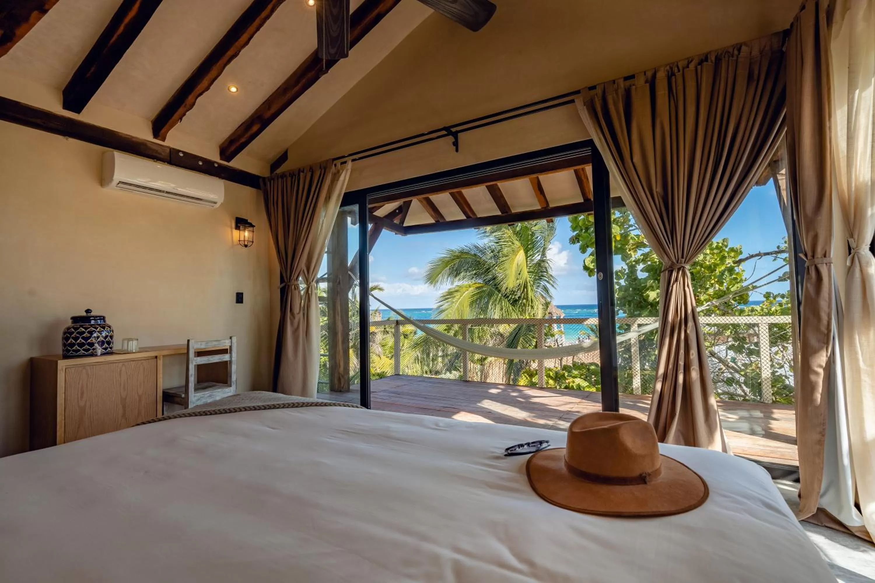 Balcony/Terrace, Bed in Villa Pescadores Tulum-Beachfront hotel by Ahau Collection