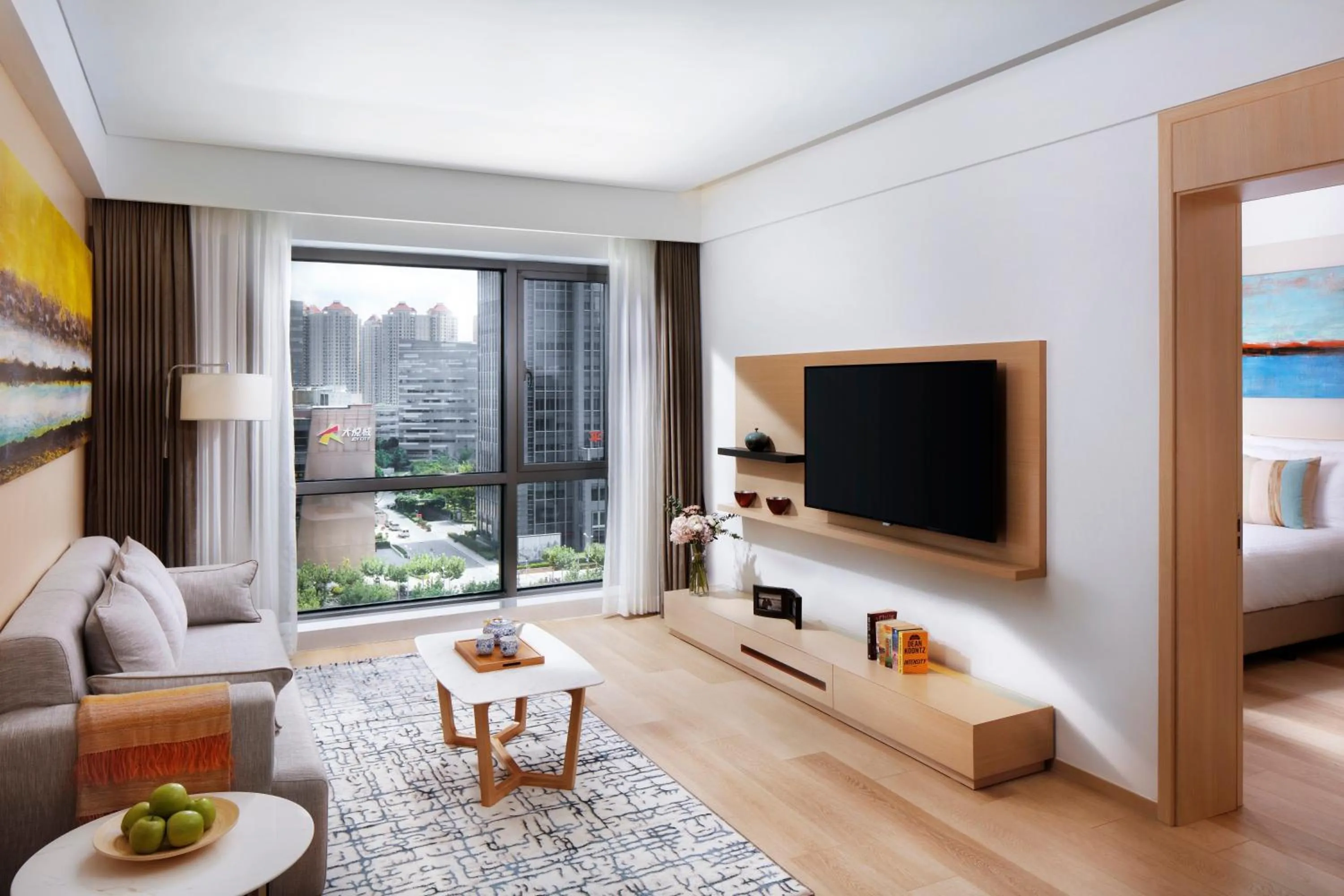 Living room, Bed in Sincere Residence Changfeng - Changfeng Ecological Business District