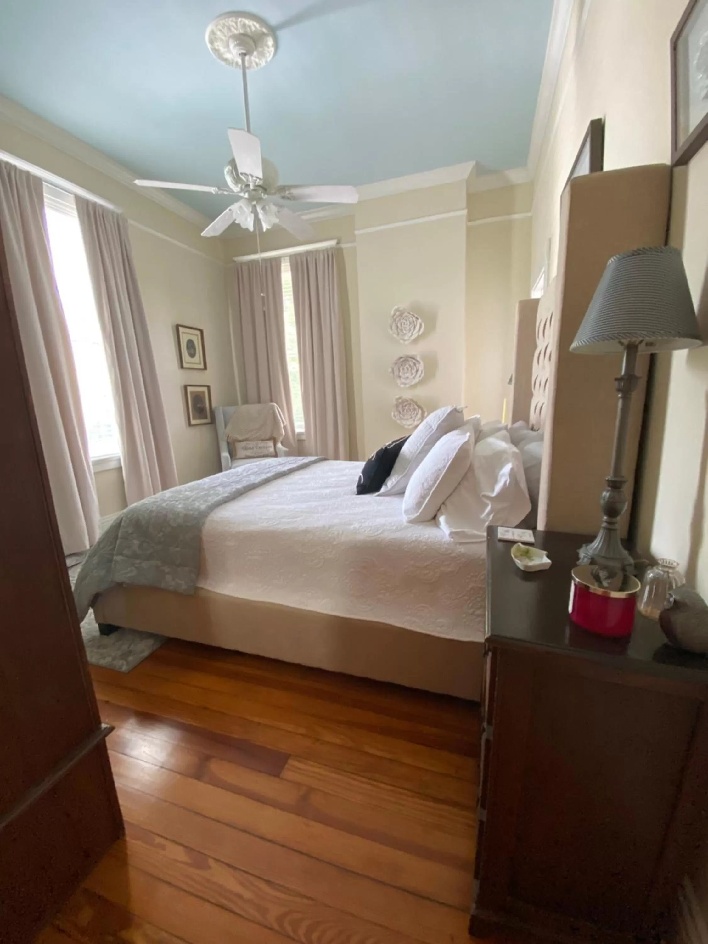 Bed in The King's Daughters B and B on the Bluff overlooking the Mighty Mississippi