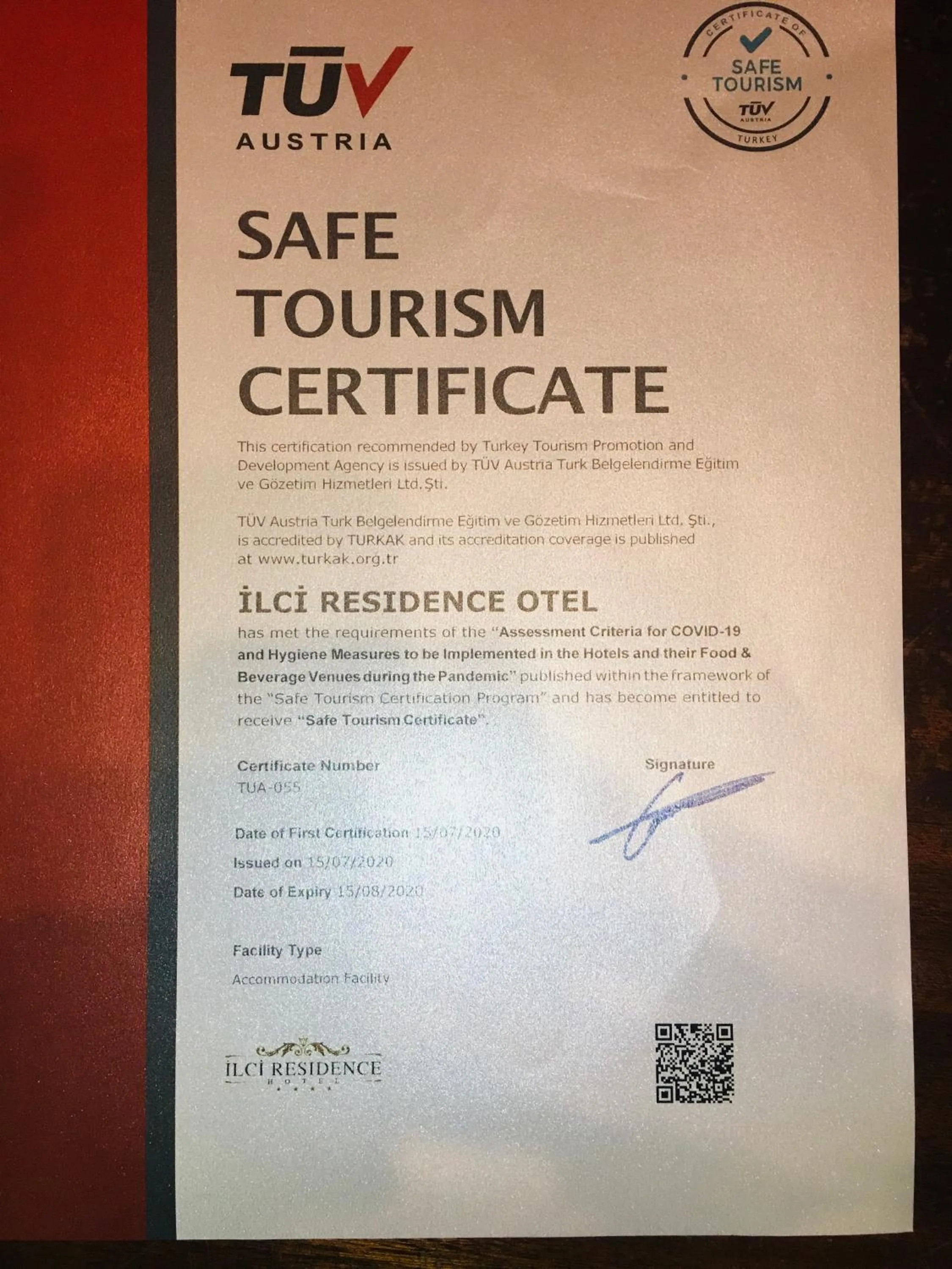 Certificate/Award in Ilci Residence Hotel