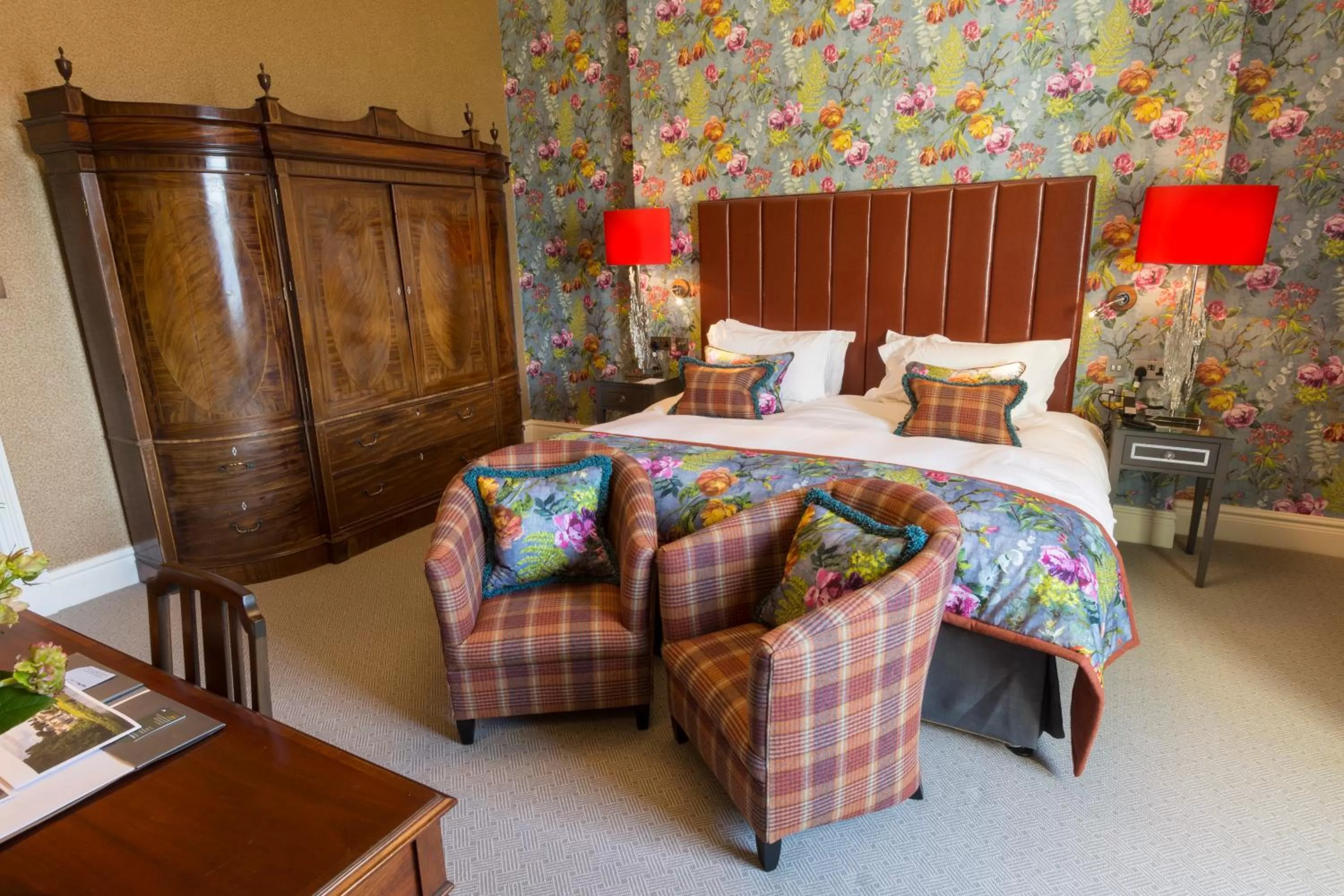 Bedroom, Bed in Storrs Hall Hotel on the shore of Lake Windermere