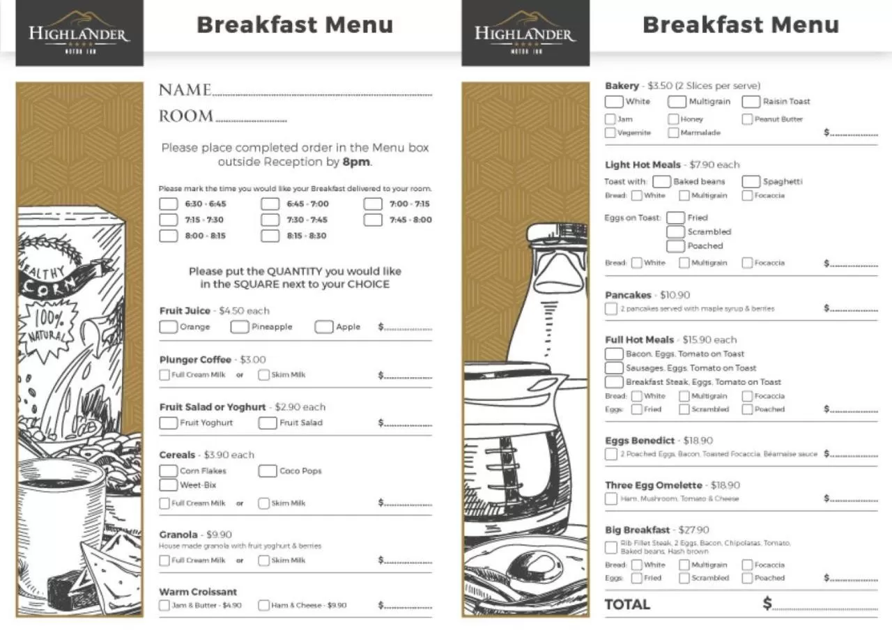 Food and drinks in Highlander Motor Inn