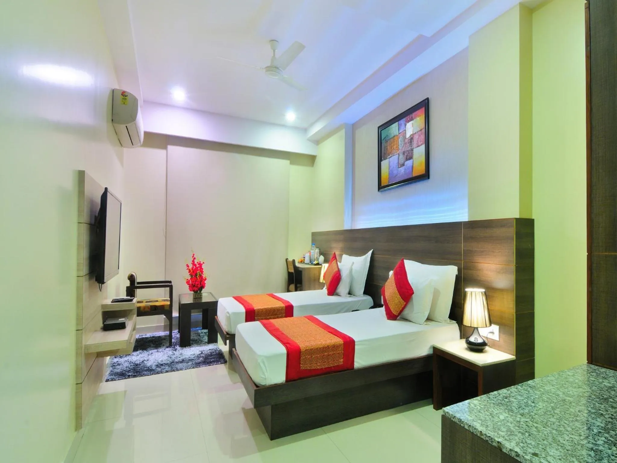 Bedroom, Bed in Hotel Sky Rich International - Just a min walk from Karol Bagh Metro Station