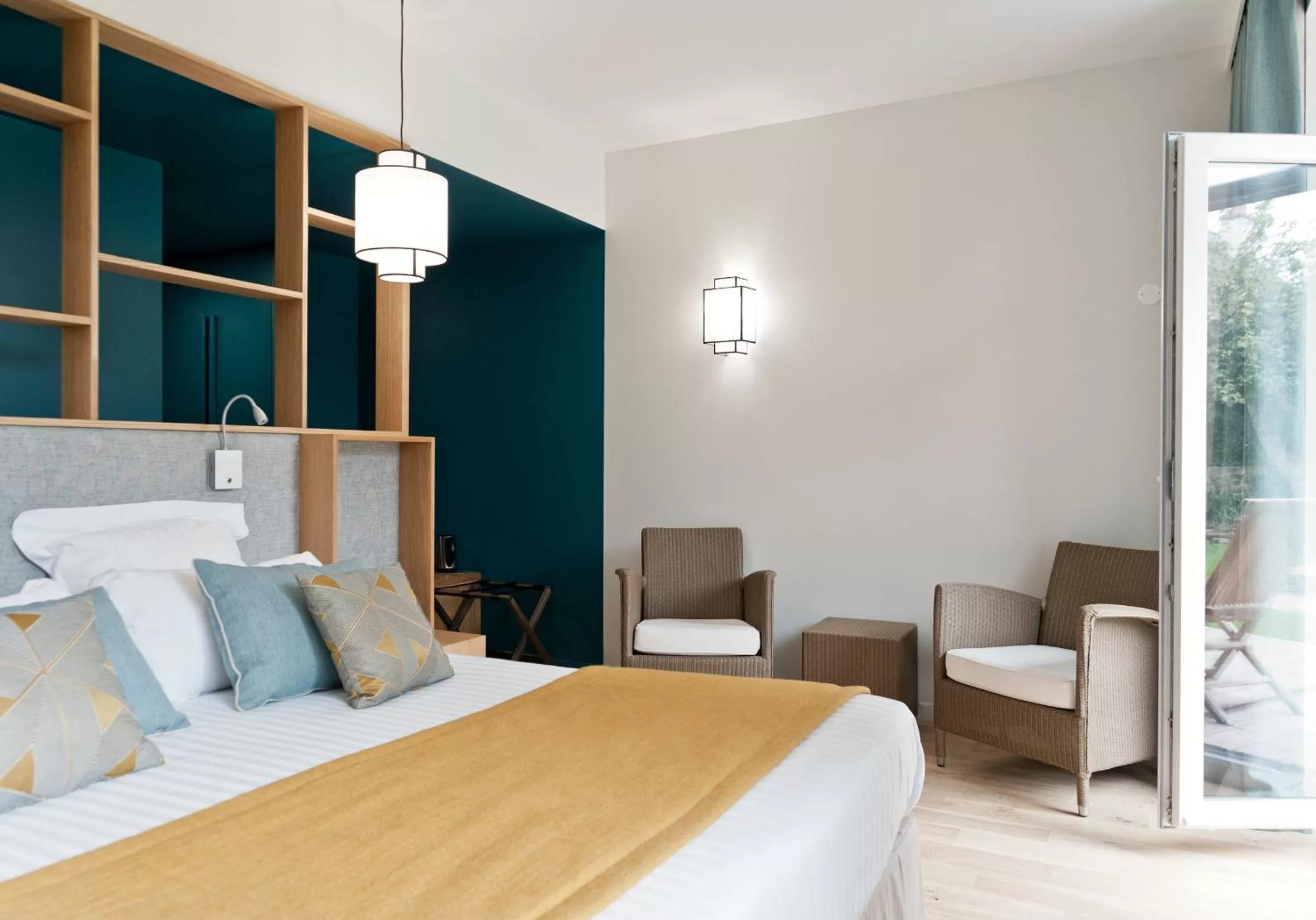 Bedroom, Bed in Hôtel Les Costans, The Originals Relais