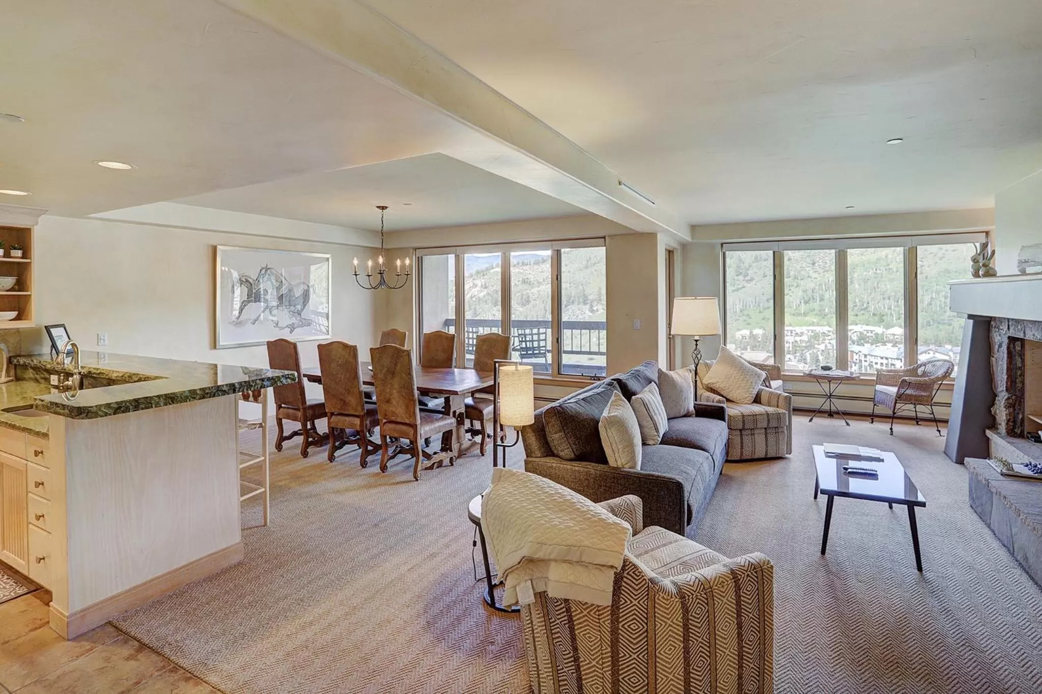 Living room in The Pines Lodge, a RockResort, by Vail Resorts