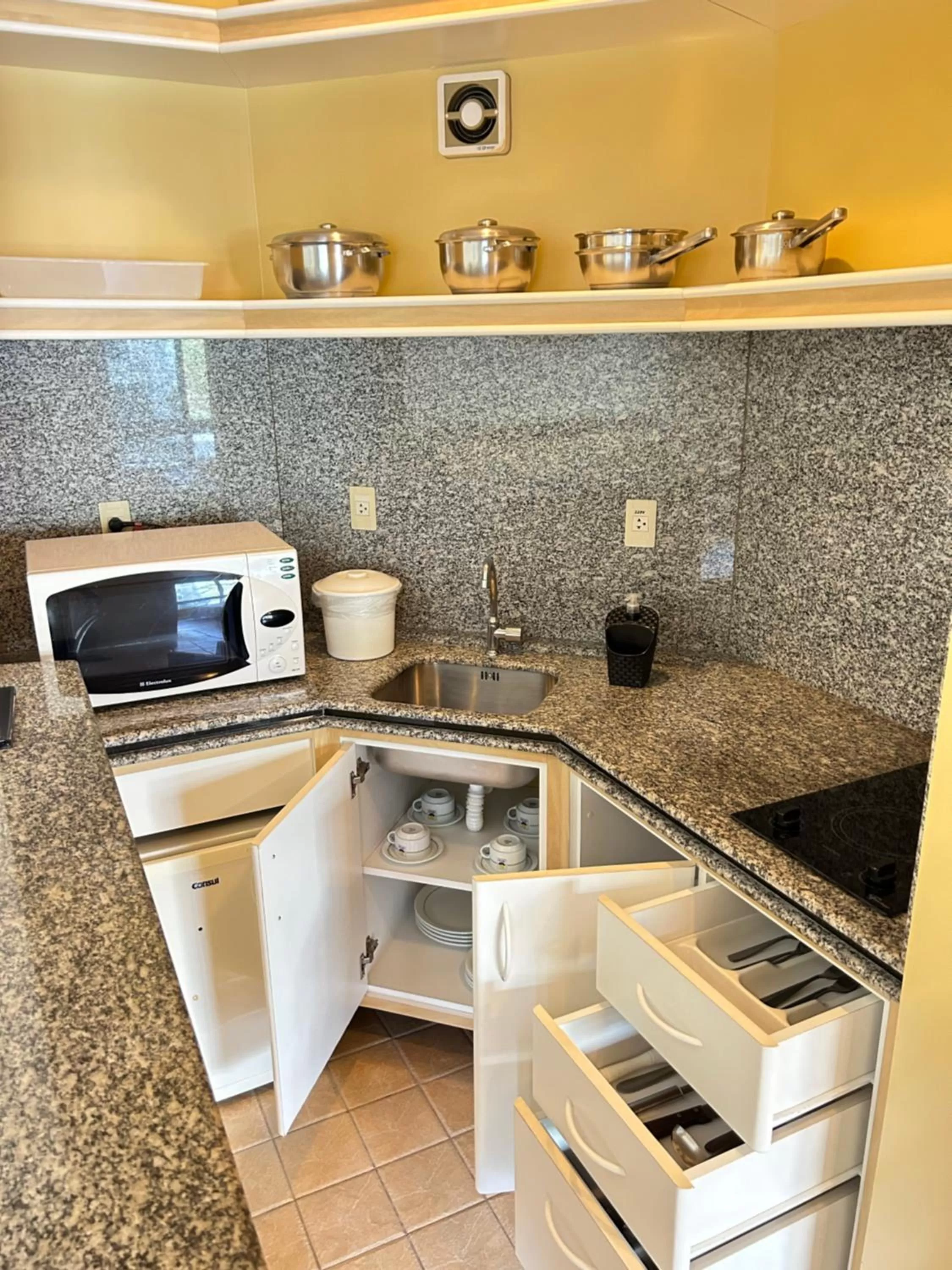 Kitchen or kitchenette in Golfinhos Apart Hotel