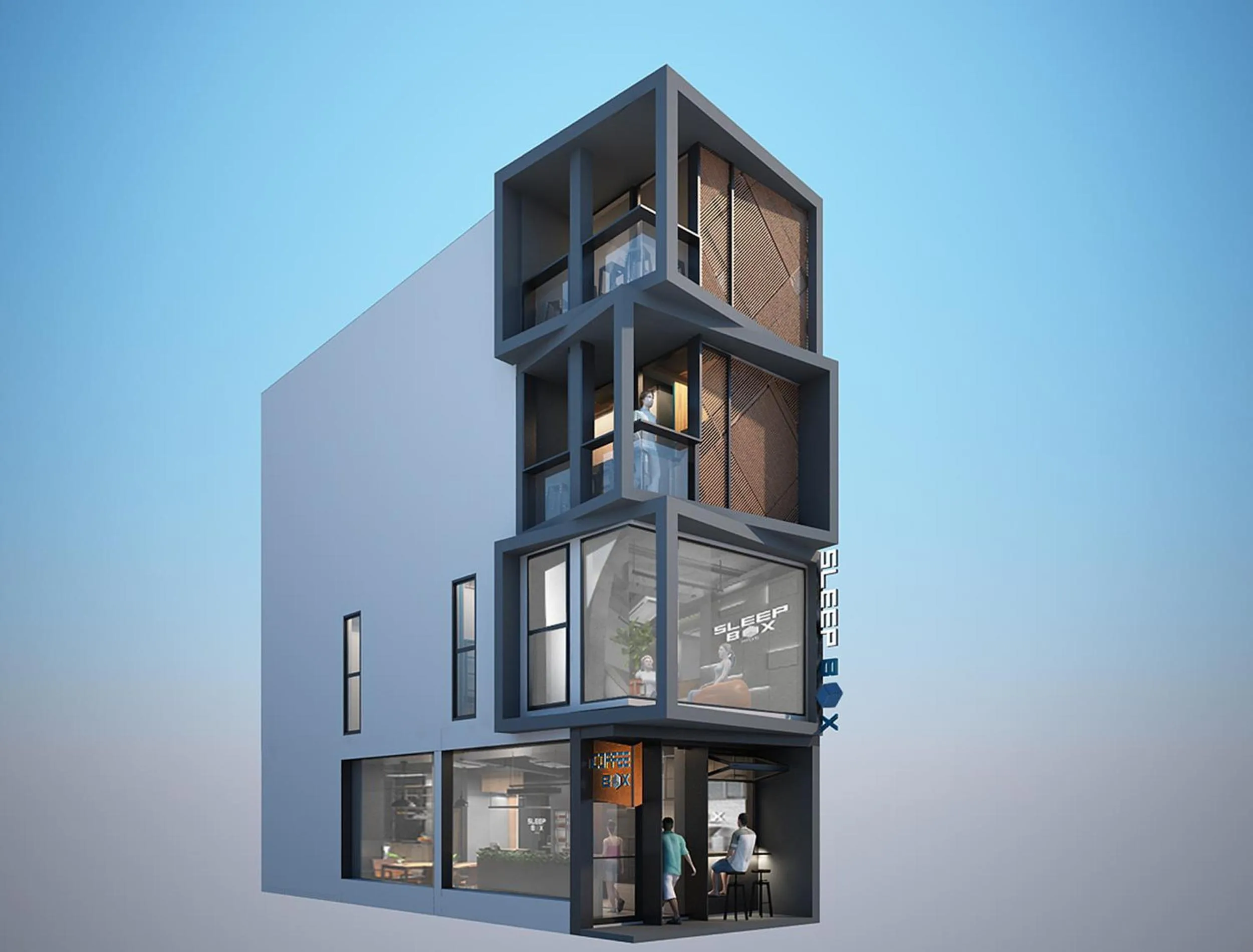 Facade/entrance in Sleep Box Patong Hostel