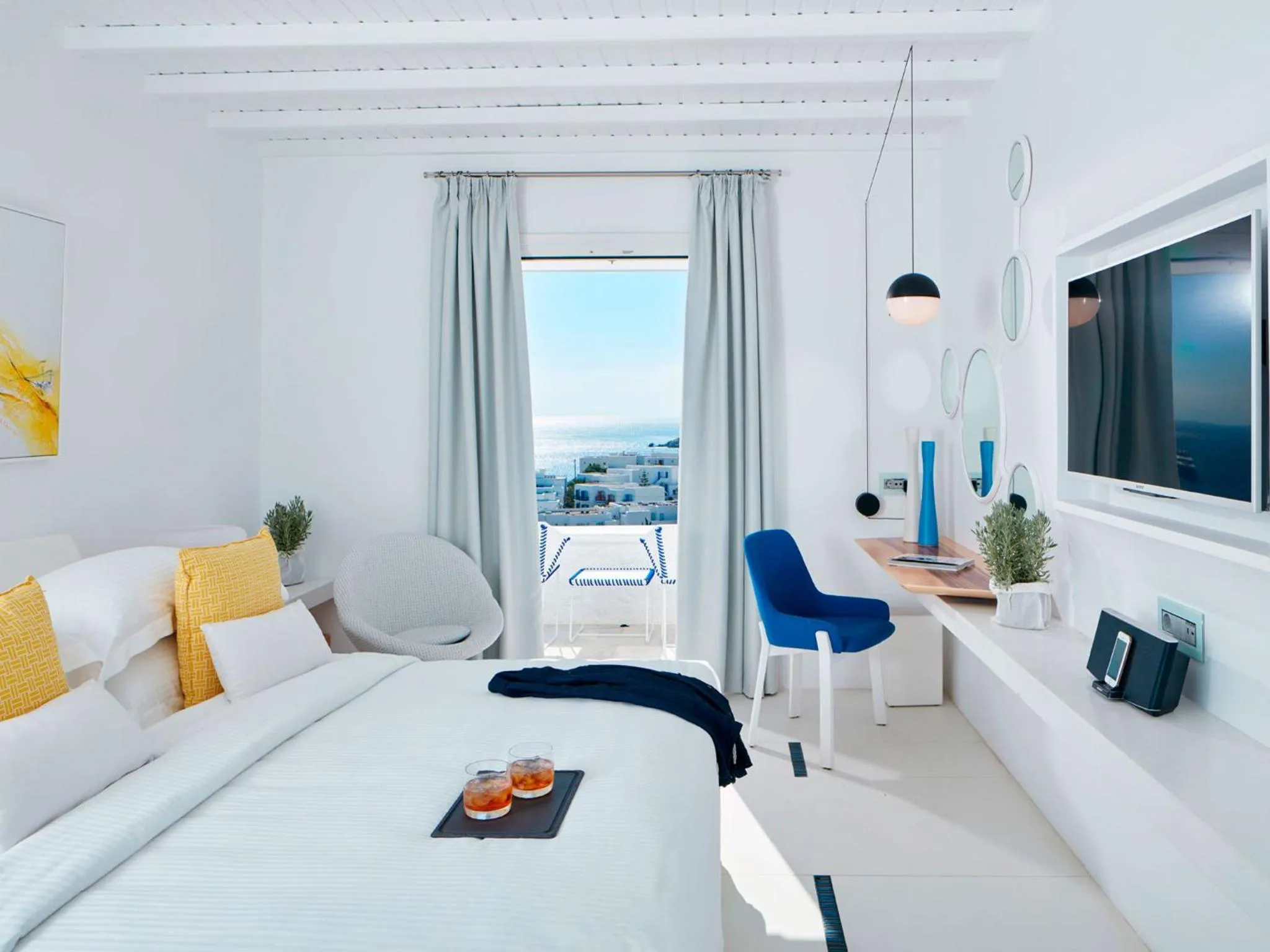 Bedroom, Bed in Myconian Ambassador Relais & Chateaux