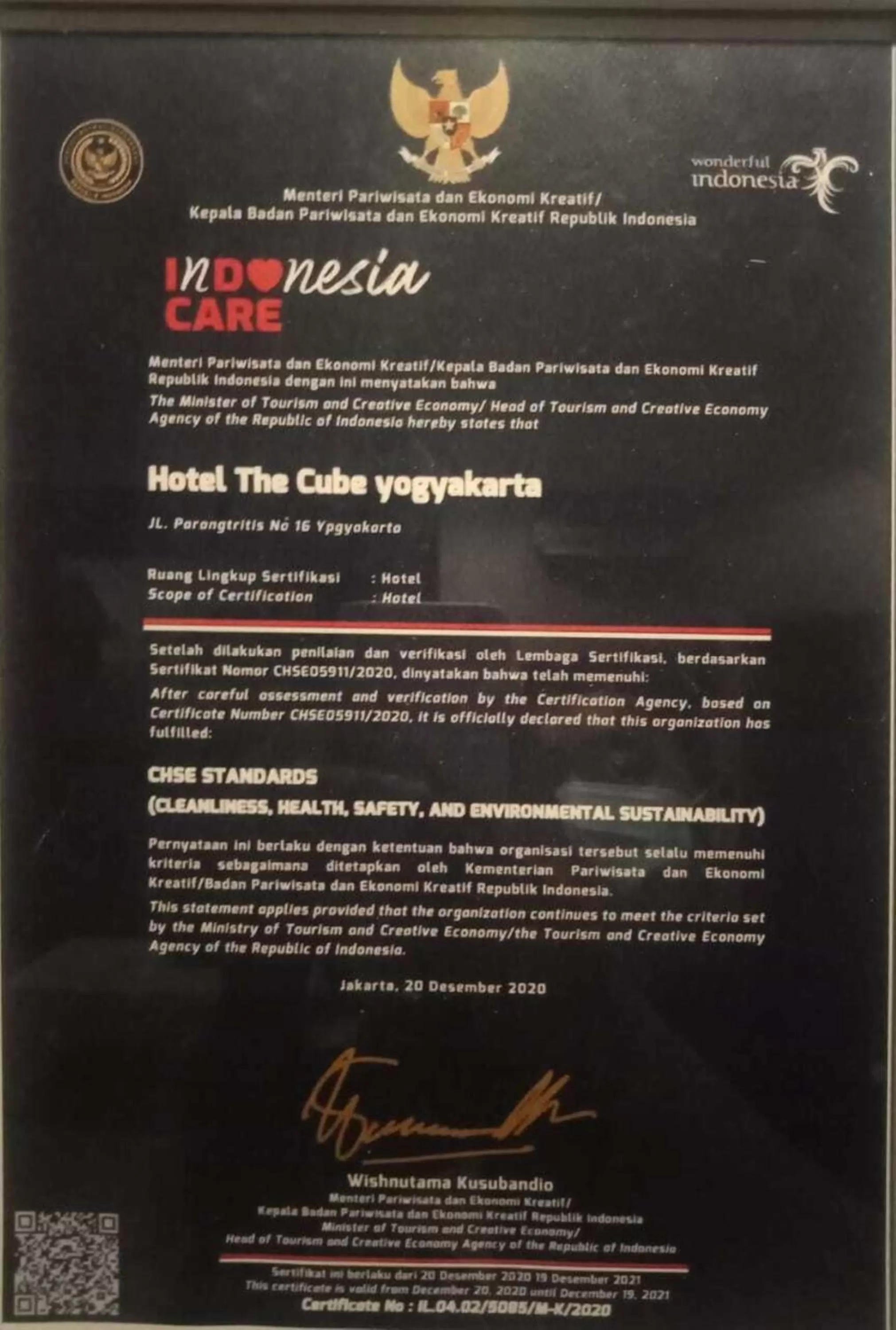 Certificate/Award in The Cube Hotel Malioboro, Azana Hotels Collection