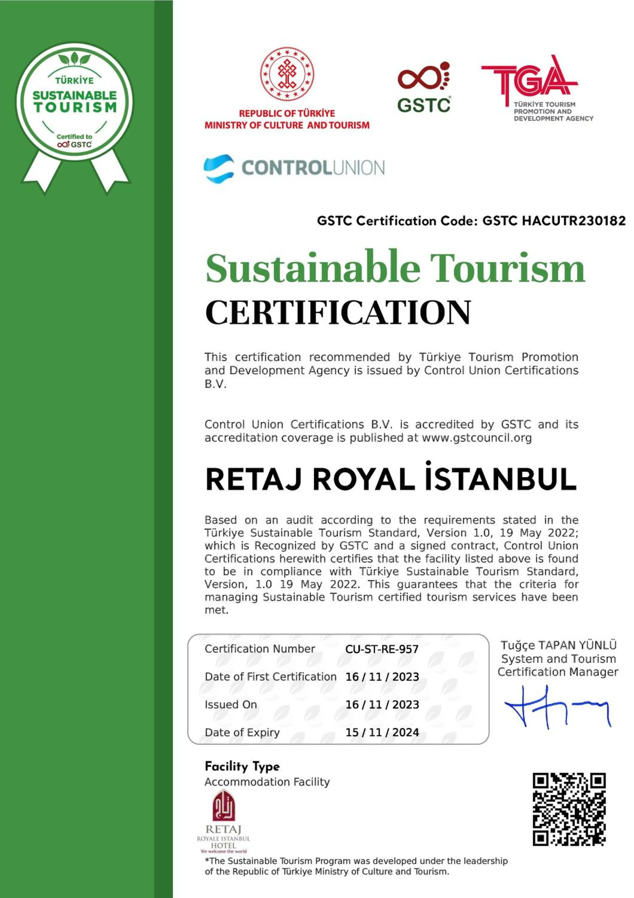 Certificate/Award in Rotta Hotel Istanbul