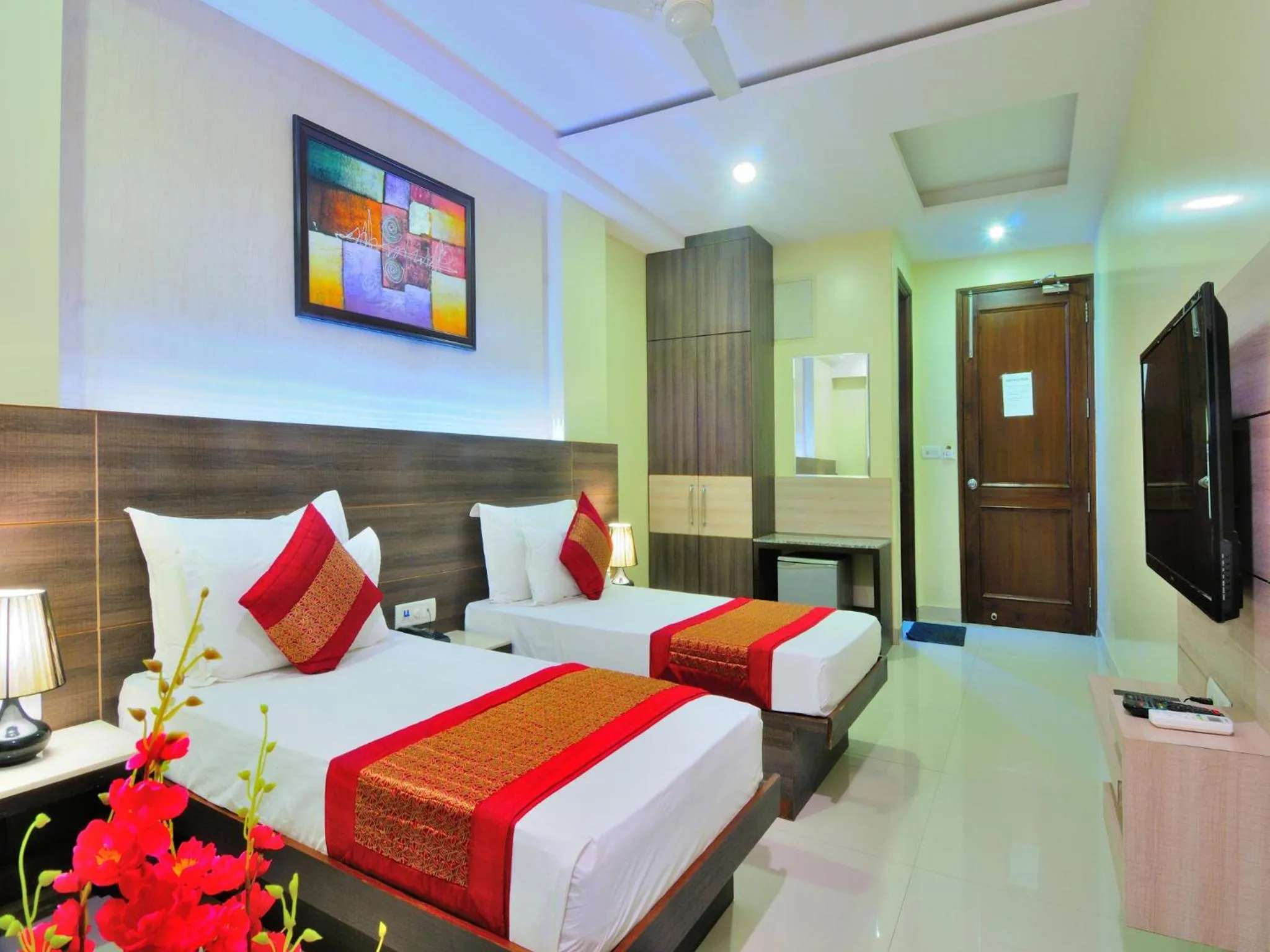Bedroom, Bed in Hotel Sky Rich International - Just a min walk from Karol Bagh Metro Station