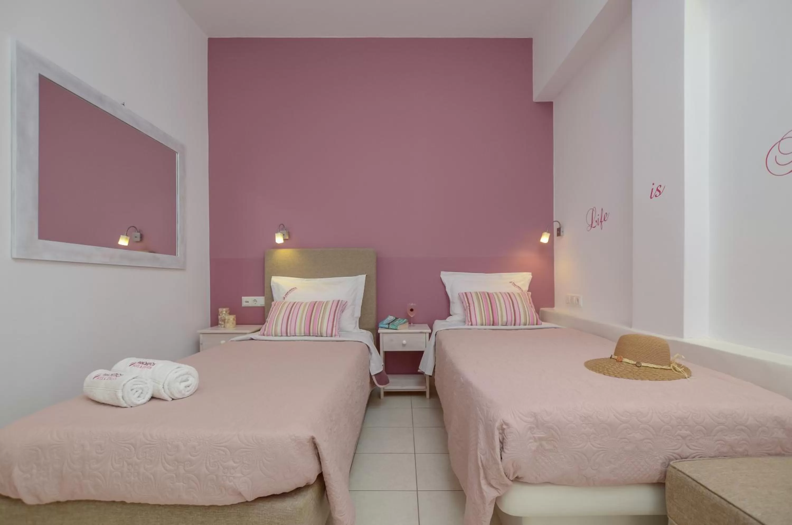 Bed in Panormos Hotel and Studios