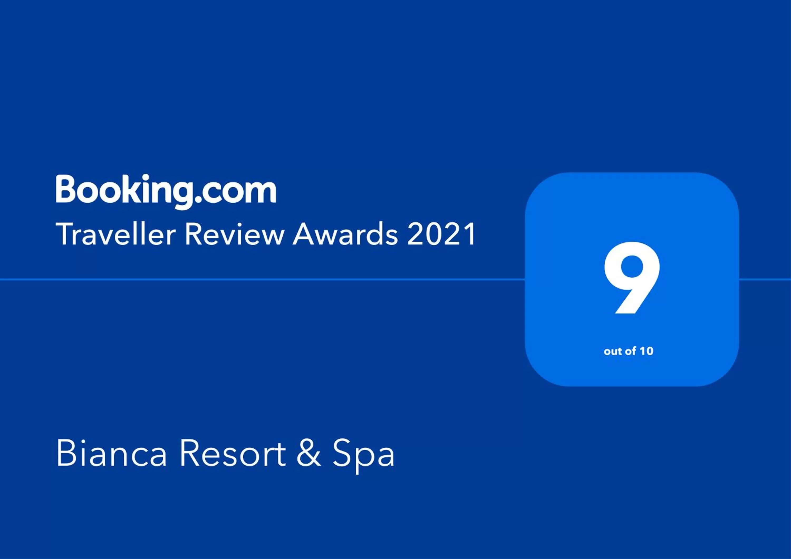Certificate/Award in Bianca Resort & Spa