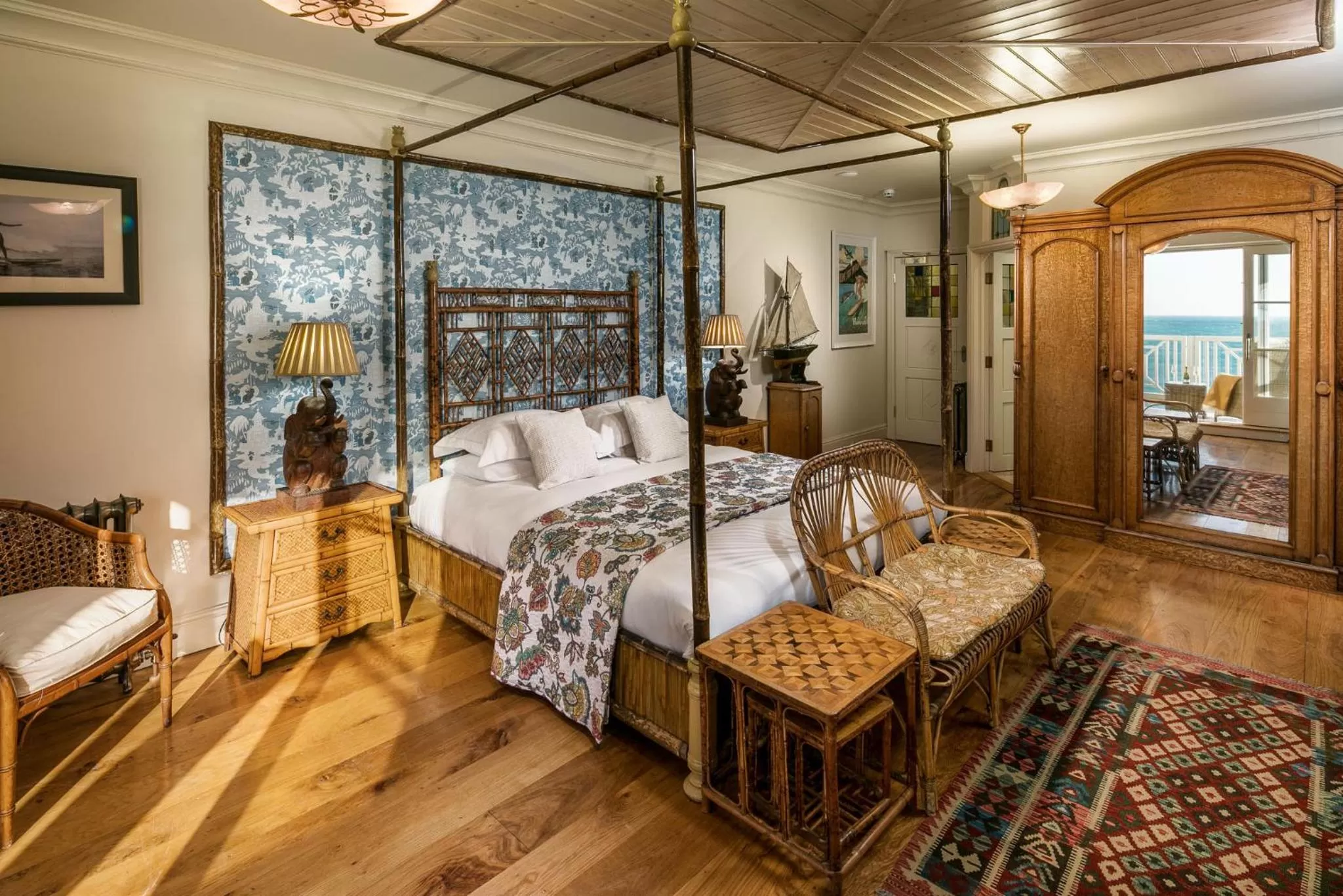 Bed in Tolcarne Beach Colonial Restaurant and Rooms