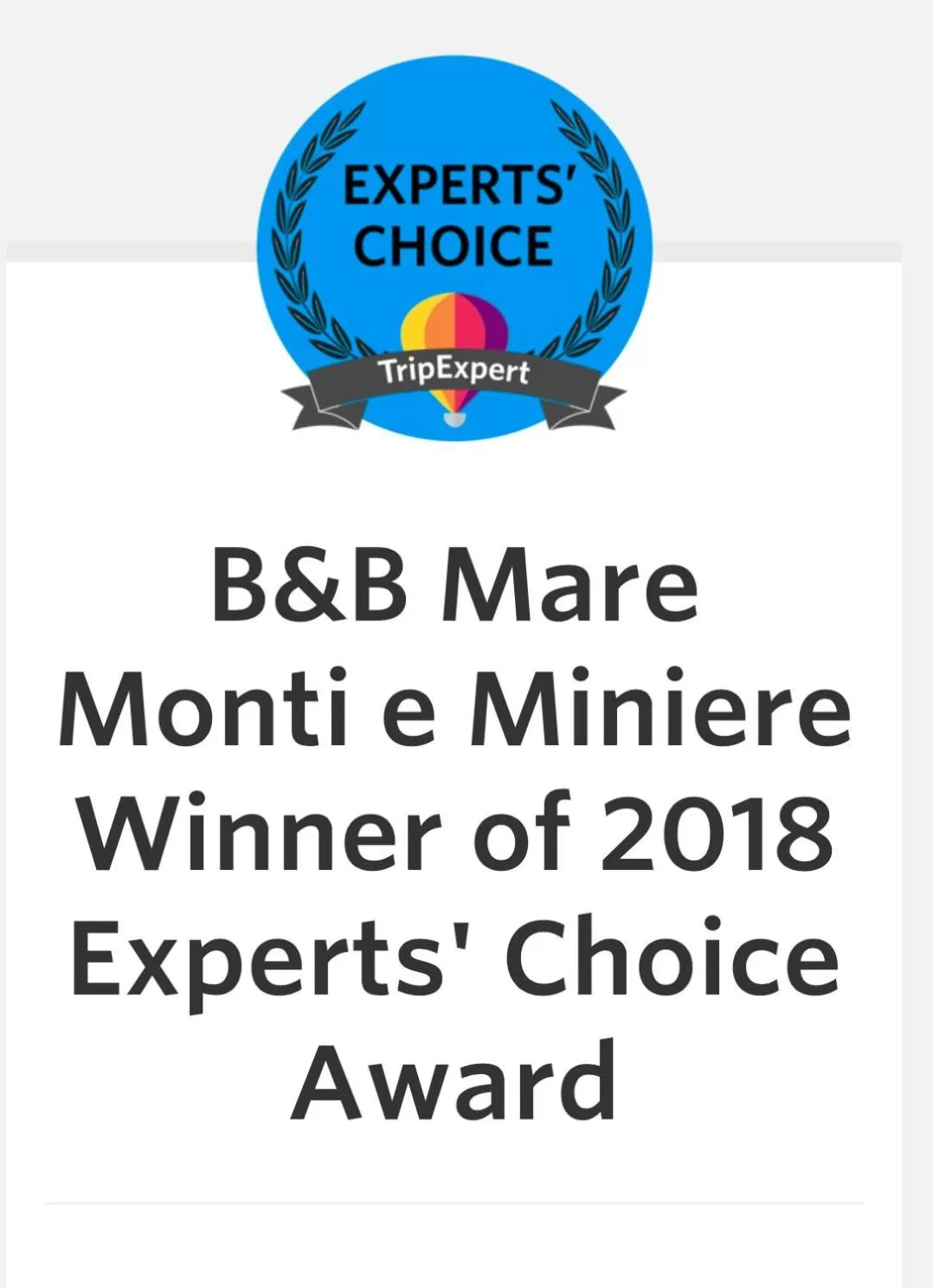 Certificate/Award in B&B Mare Monti Miniere