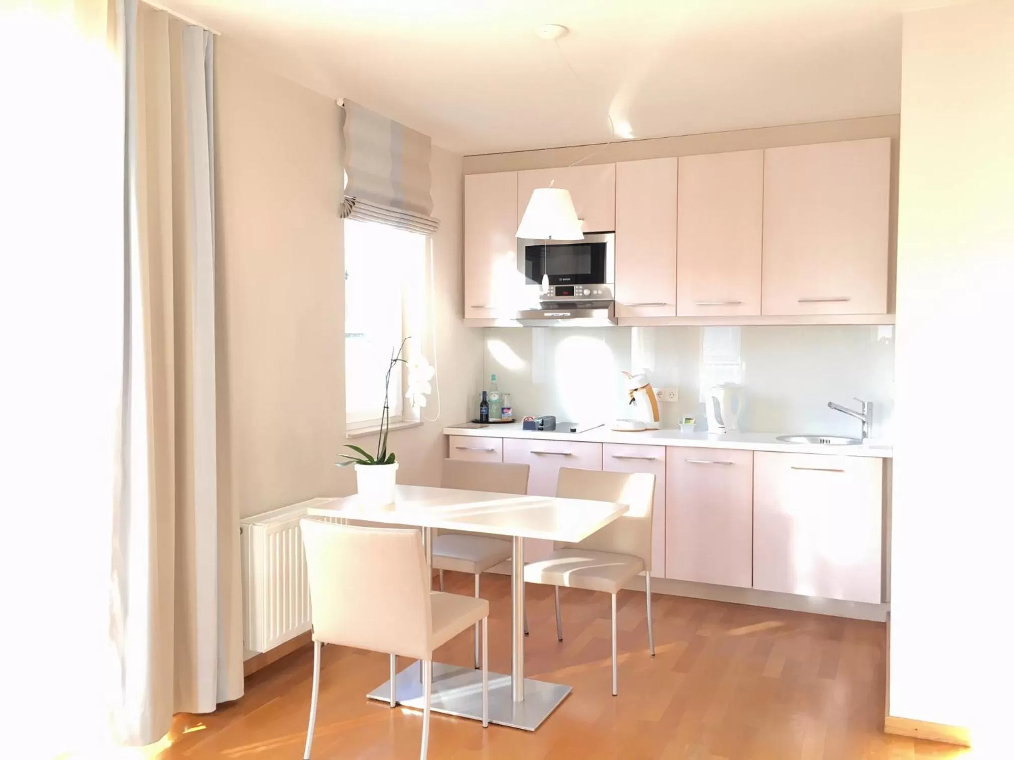 Kitchen or kitchenette in Nymphe Strandhotel & Apartments