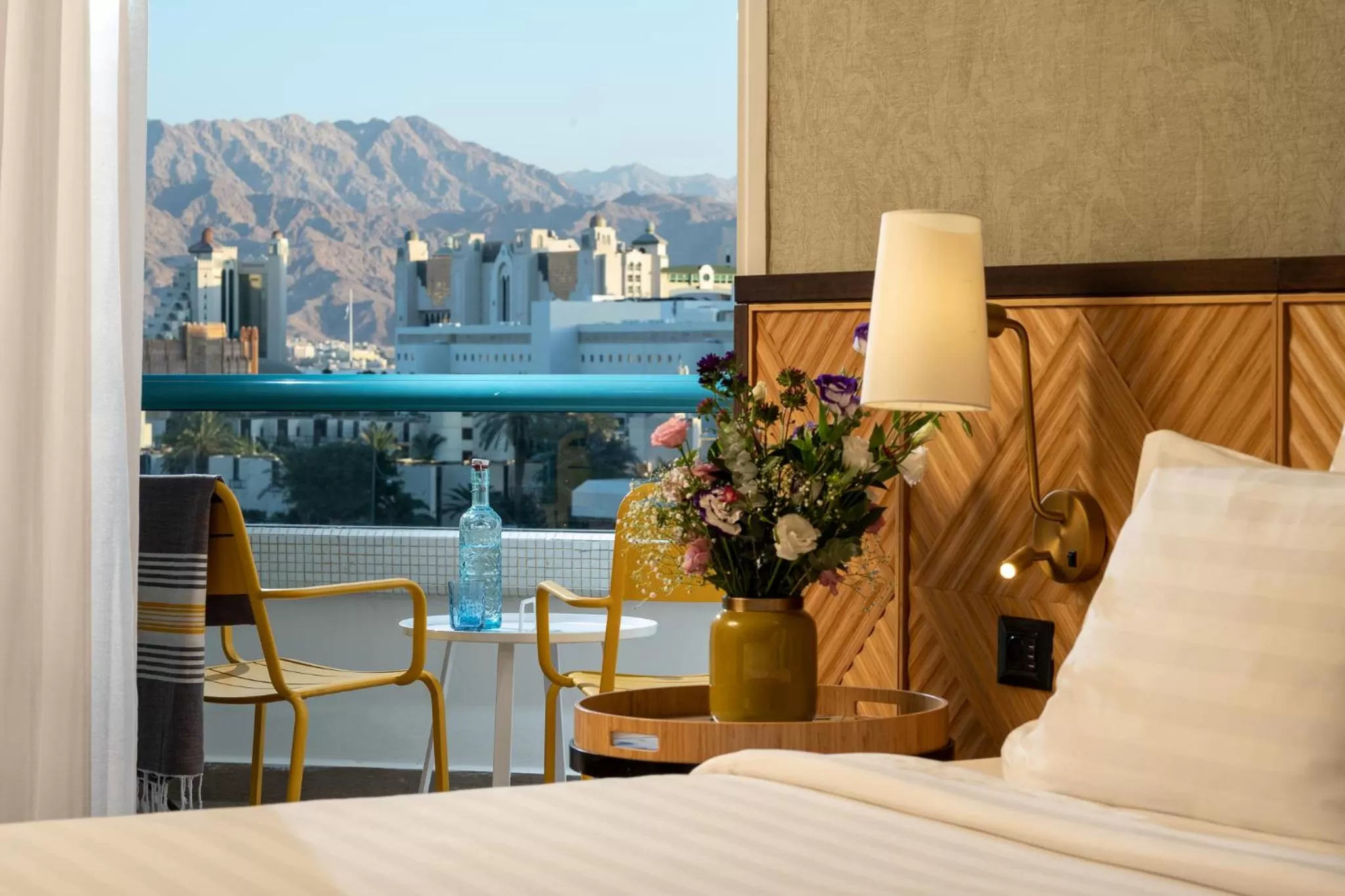 Balcony/Terrace, Bed in Vert Hotel Eilat by AFI Hotels