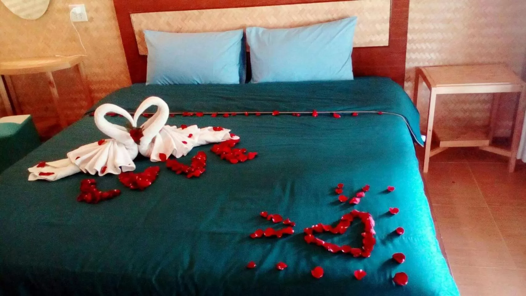 Bed in Bamboo House Resort