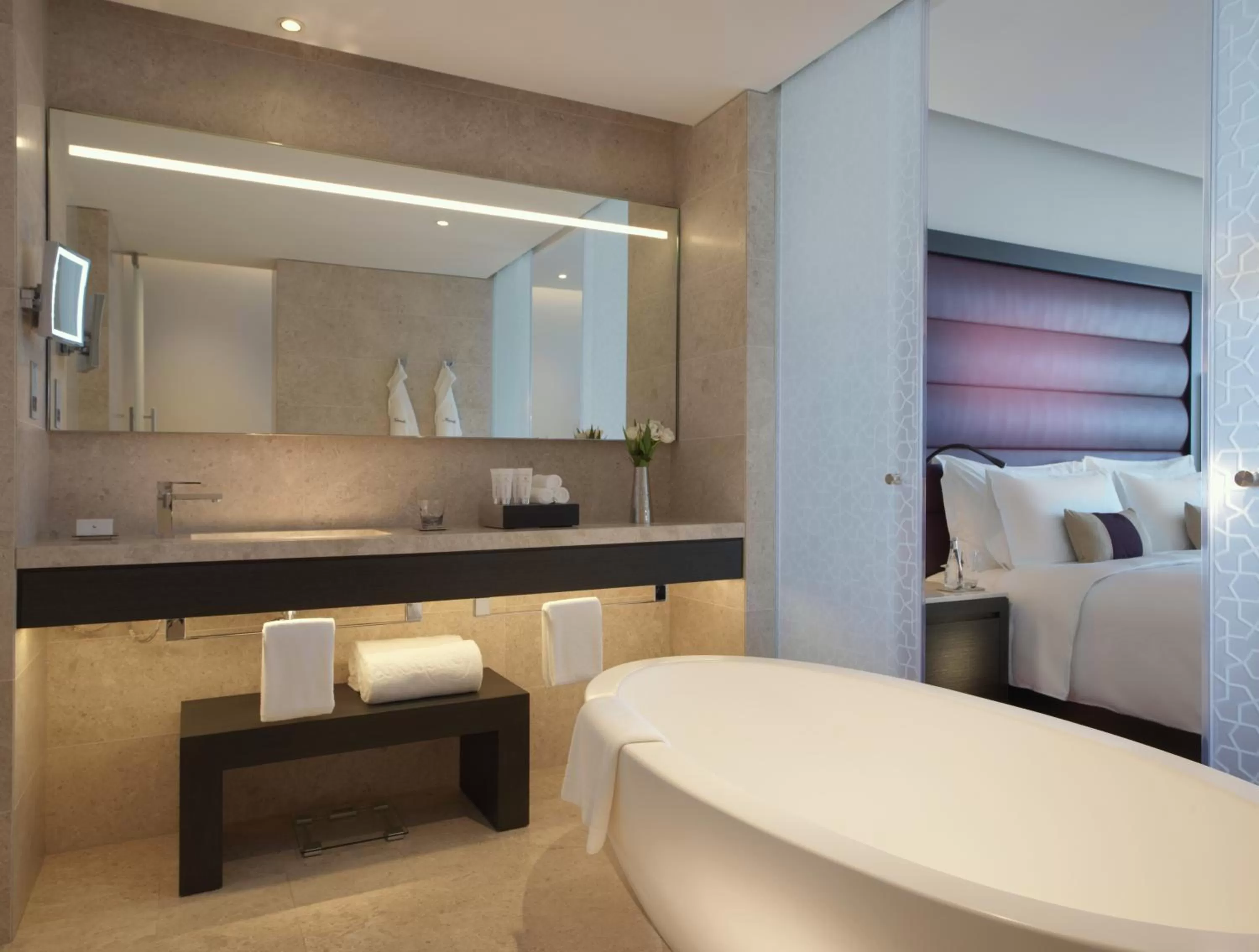 Bathroom, Bed in Kempinski Hotel Muscat