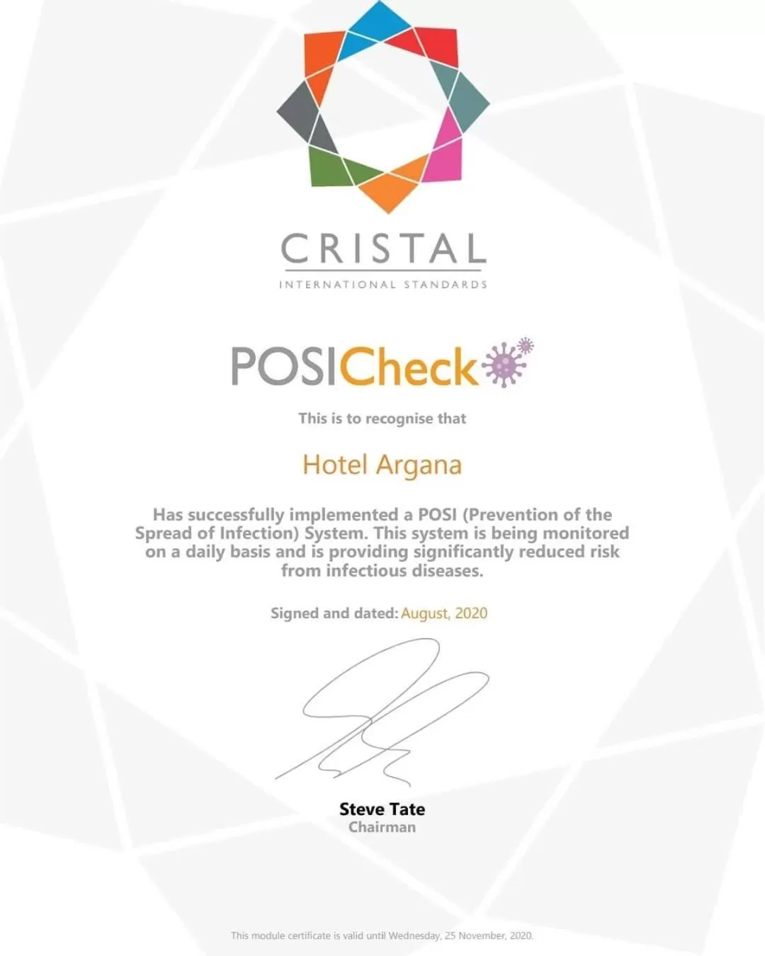 Certificate/Award in Hotel Argana Agadir
