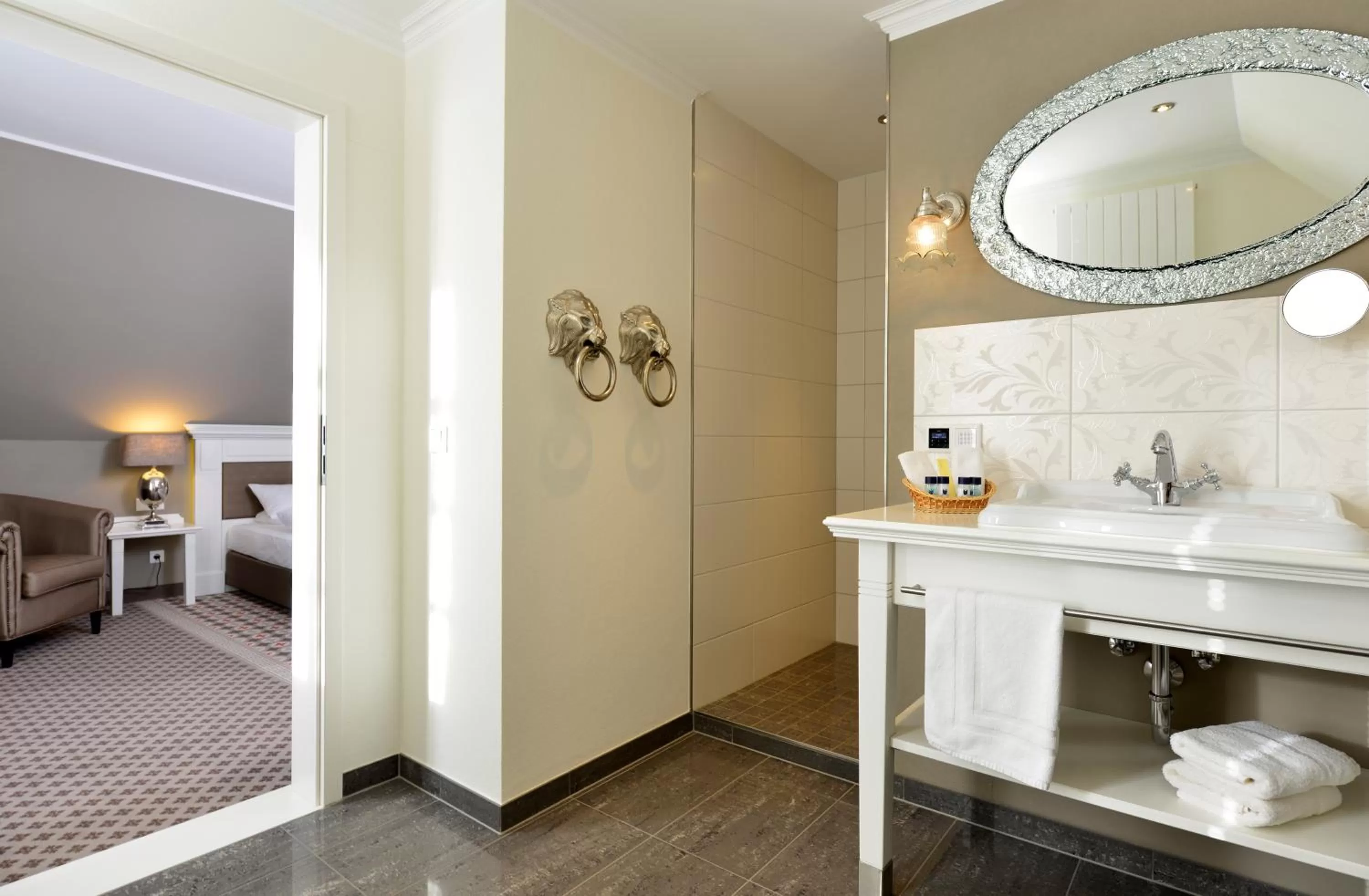 Bathroom, Bed in Hotel Alte Schule