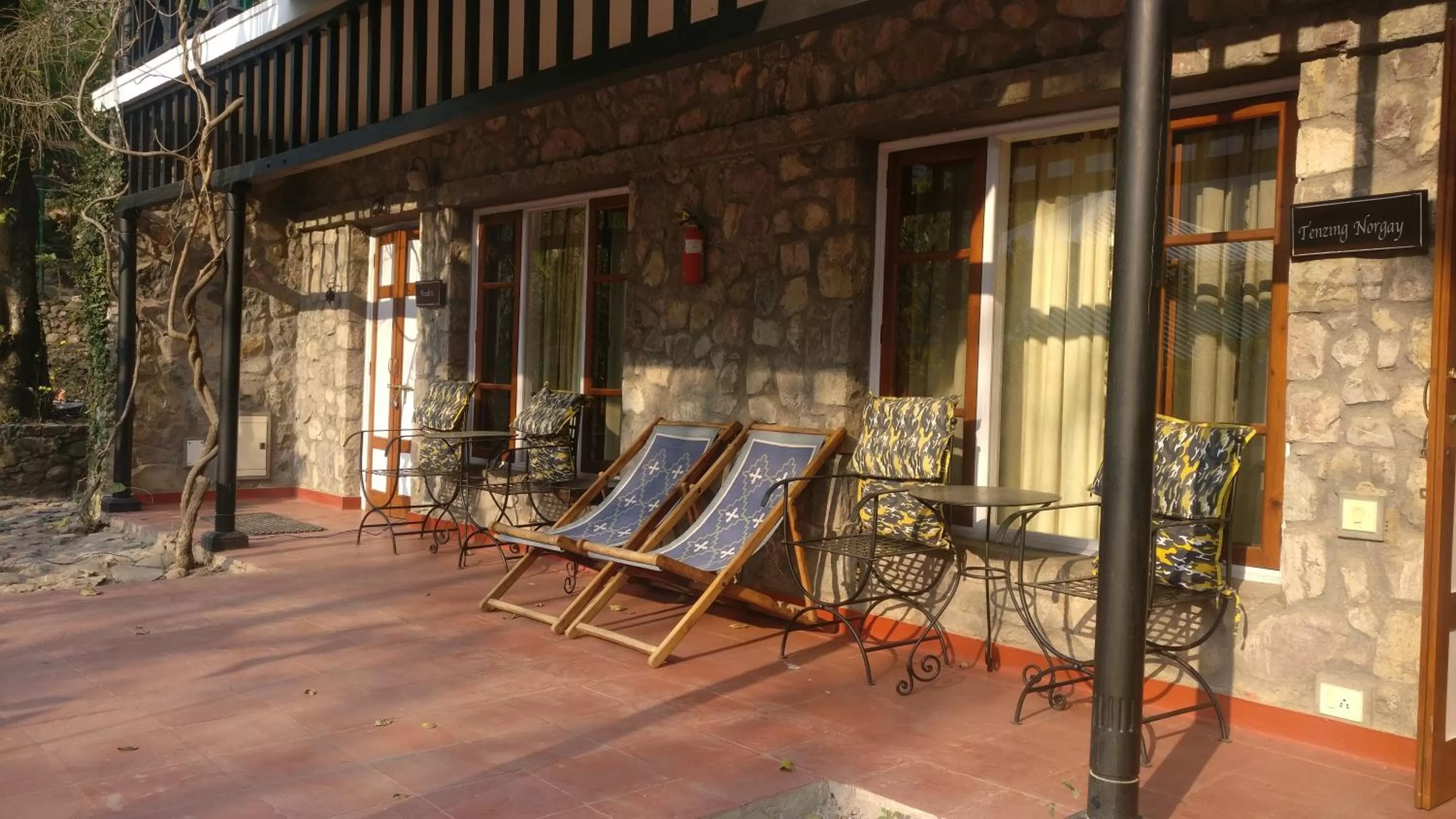 Seating area in Neemrana's Glasshouse on the Ganges