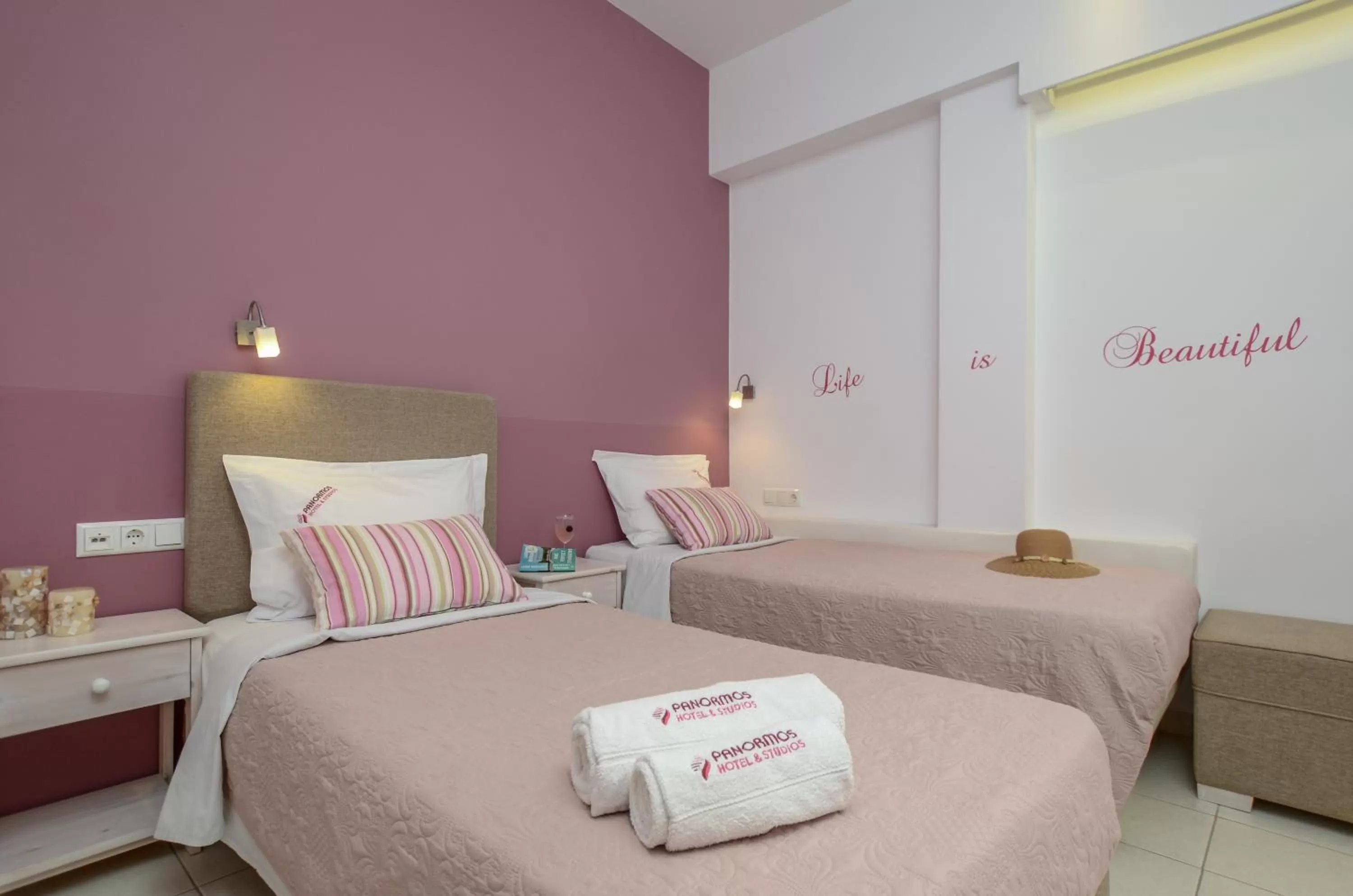 Bed in Panormos Hotel and Studios