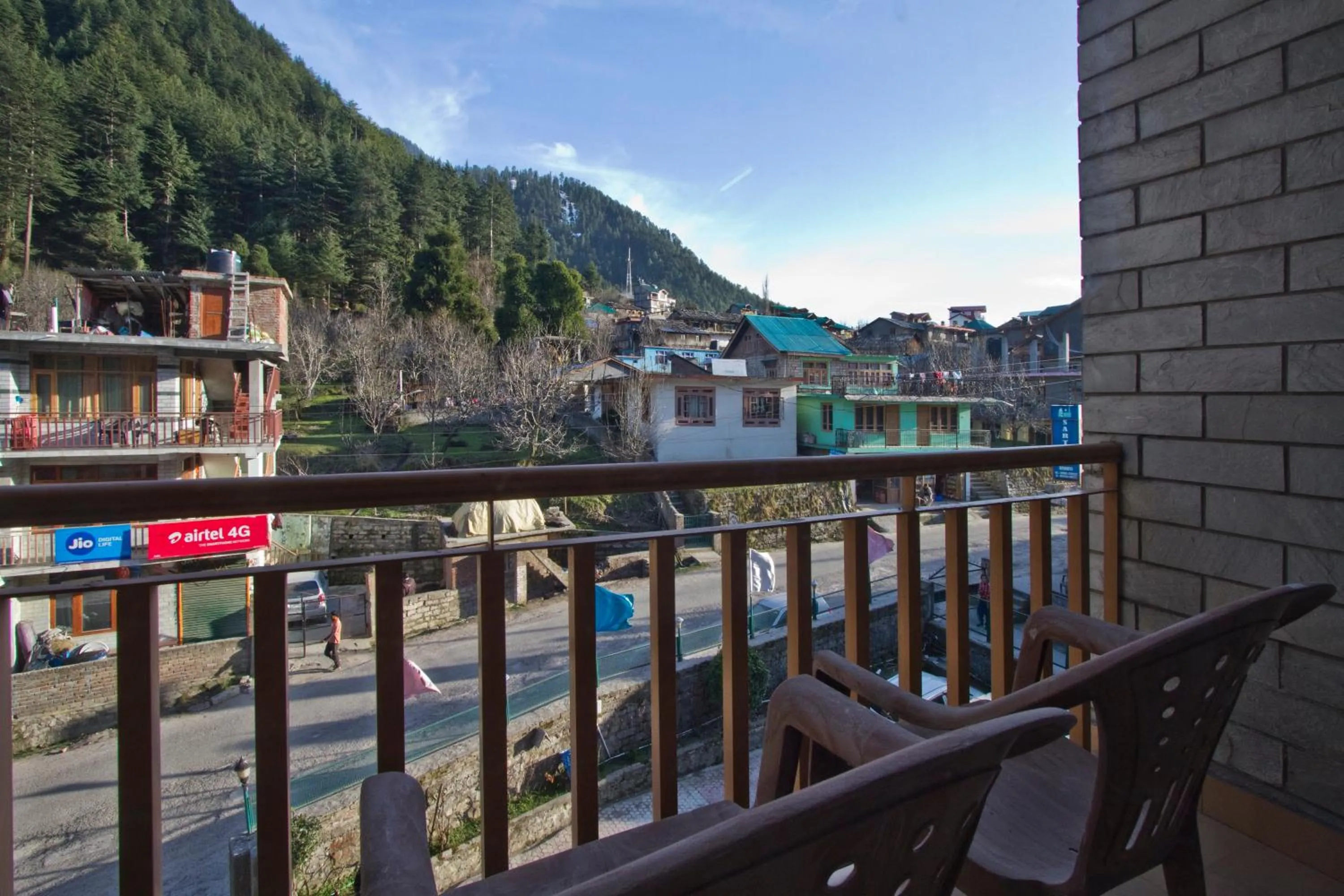 Balcony/Terrace in Sarthak Resorts-Reside in Nature with Best View, 9 kms from Mall Road Manali