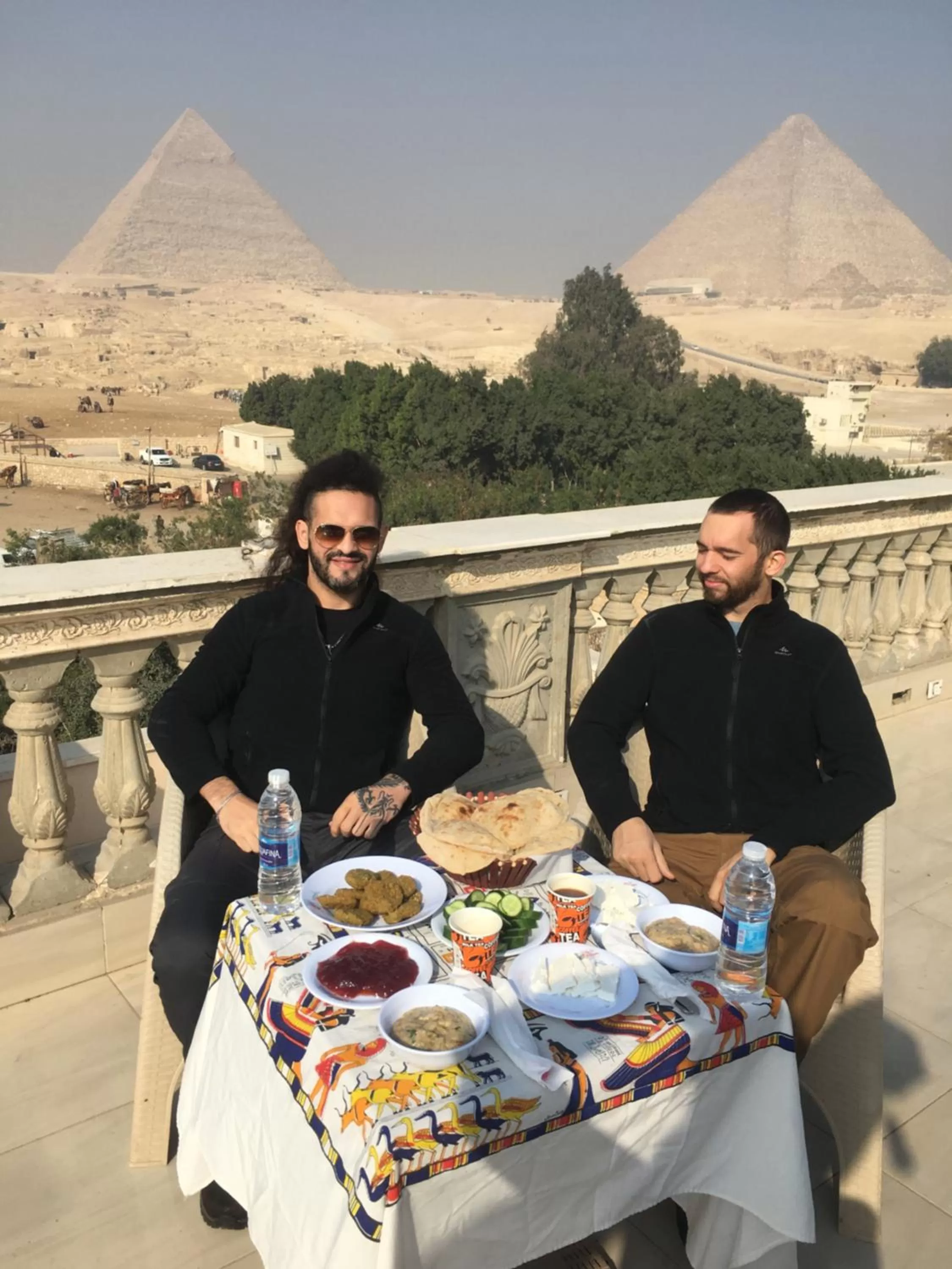 Sphinx palace pyramids view