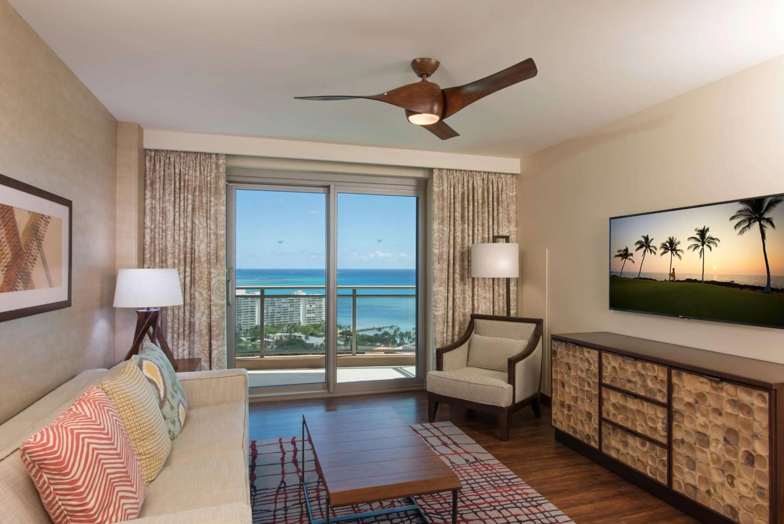 Living room in Hilton Grand Vacation Club The Grand Islander Waikiki Honolulu