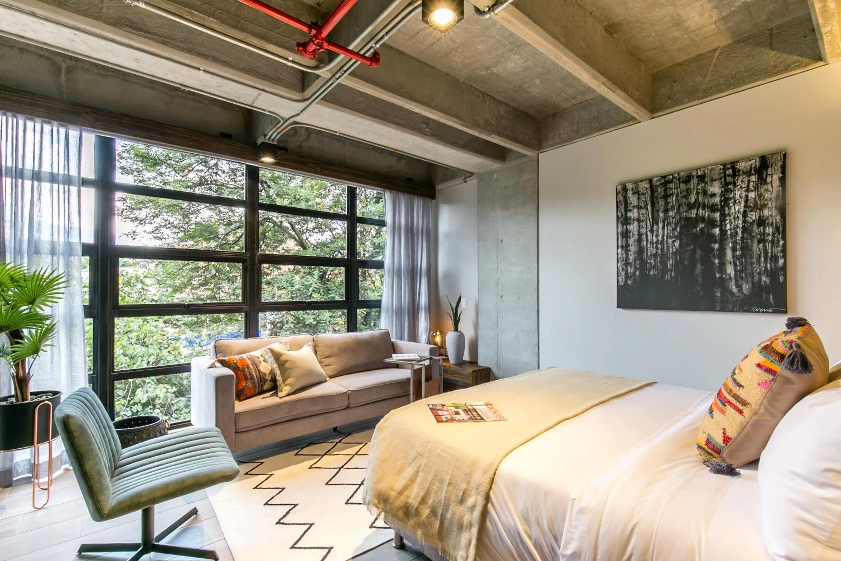 Bed in Factory Lofts Hotel